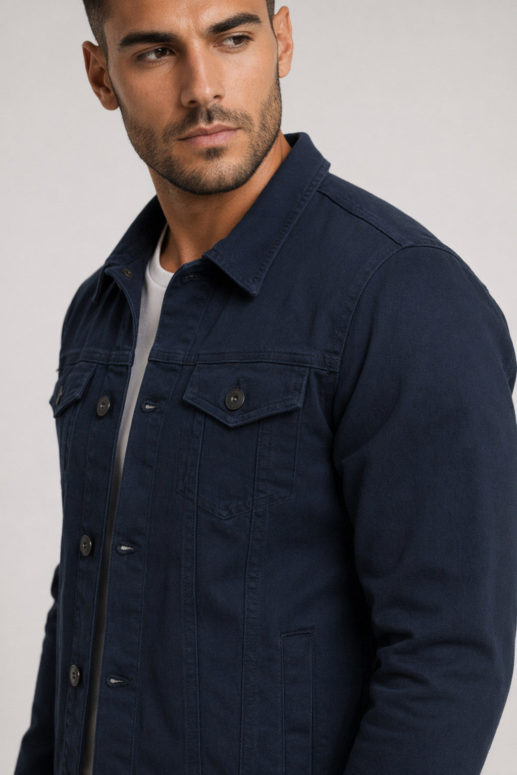 Casual Men's Jacket with Dual Pockets Navy