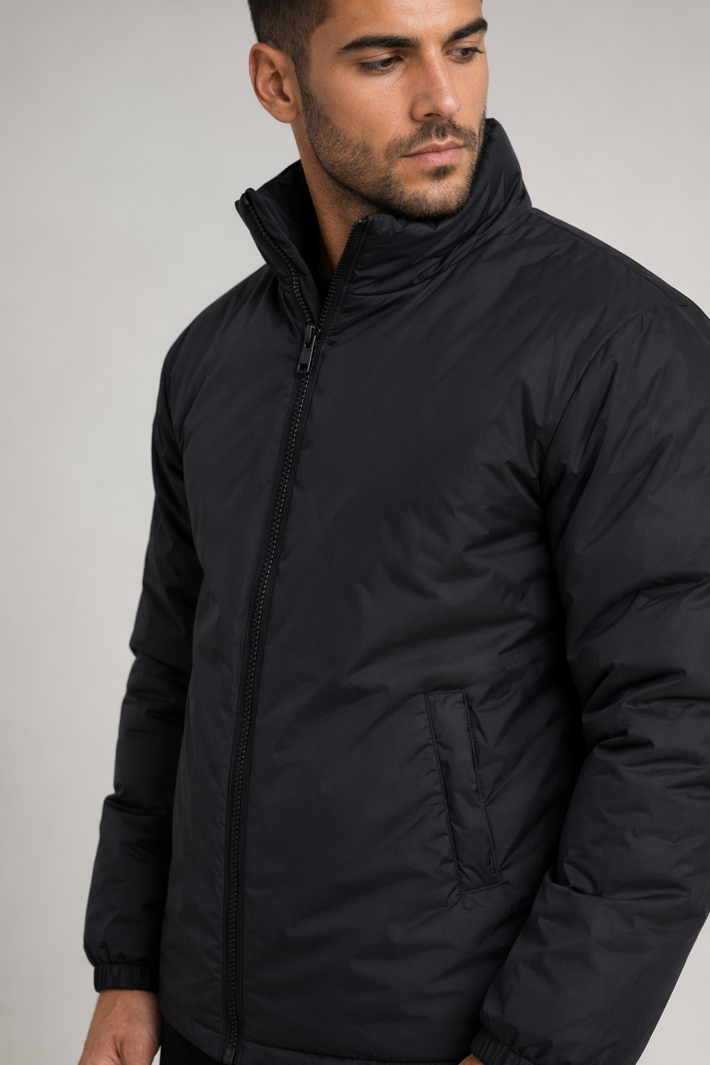 Quilted High Collar Men's Jacket Black