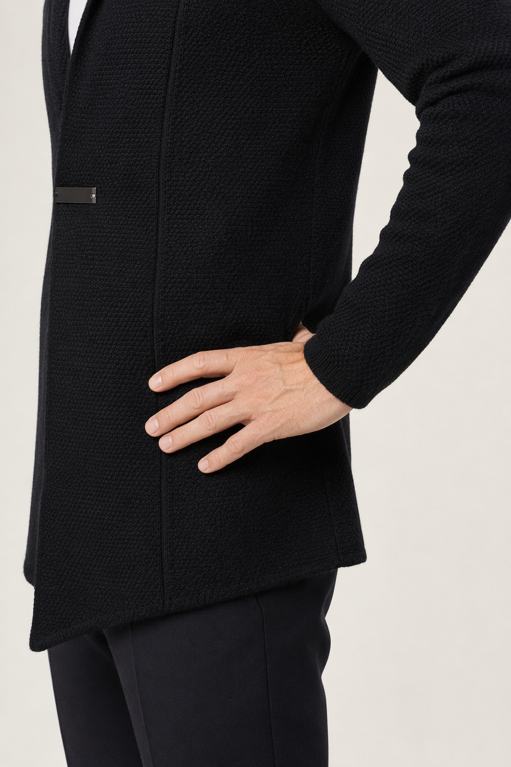 Single Button Men's Mid-Length Cardigan Black