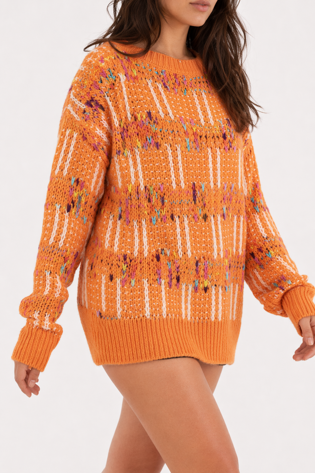 Chunky Knit Rainbow Sweater for Women Orange