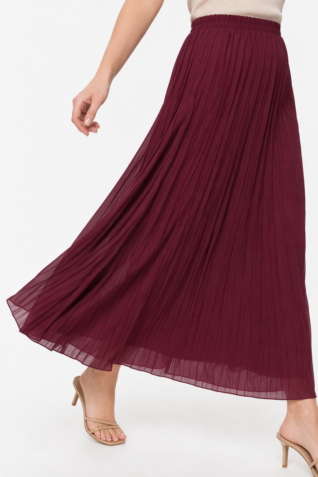 Chiffon Skirt with Pleats Red