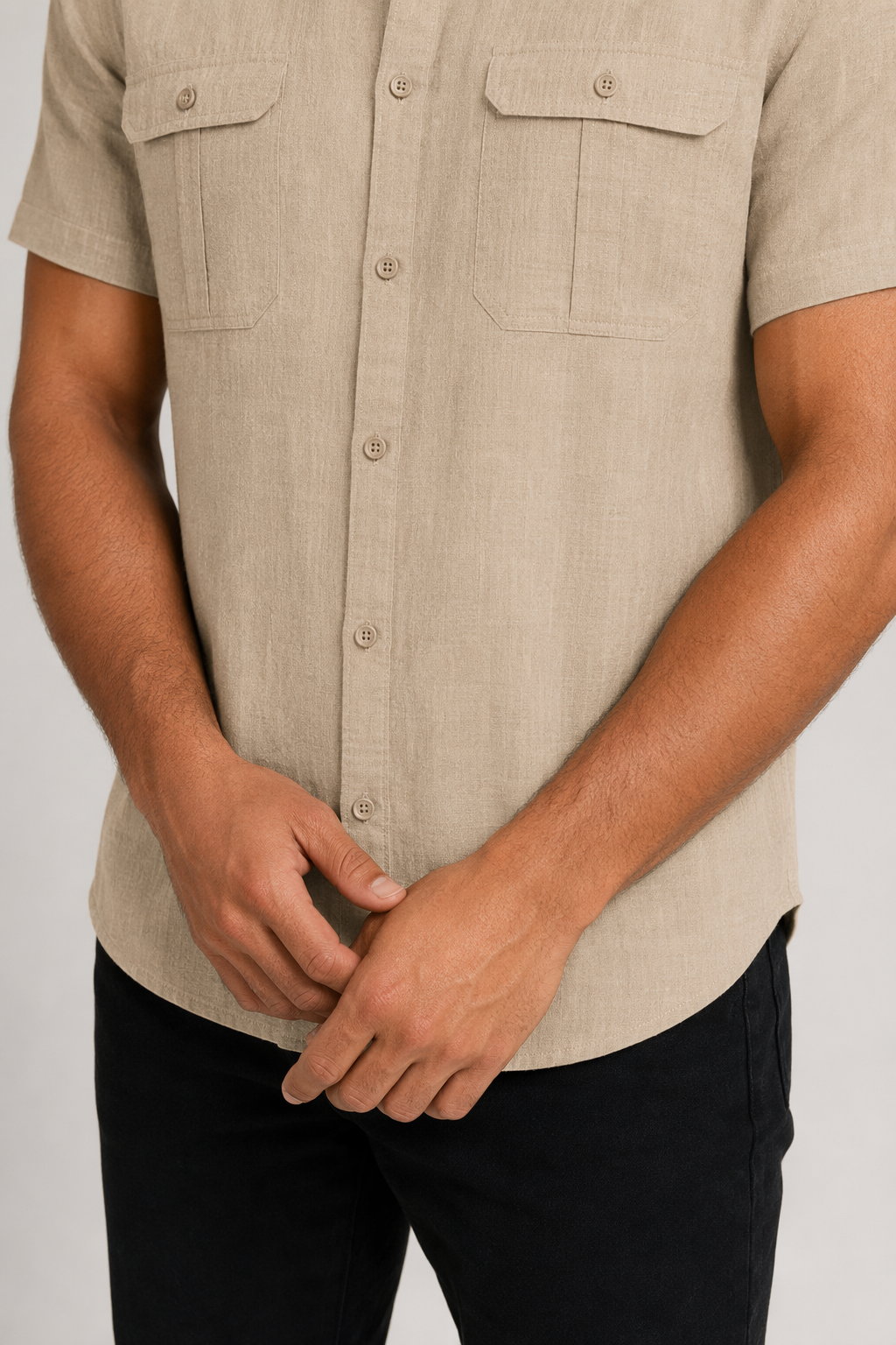 Linen Short-Sleeve Summer Shirt for Men KHAKI
