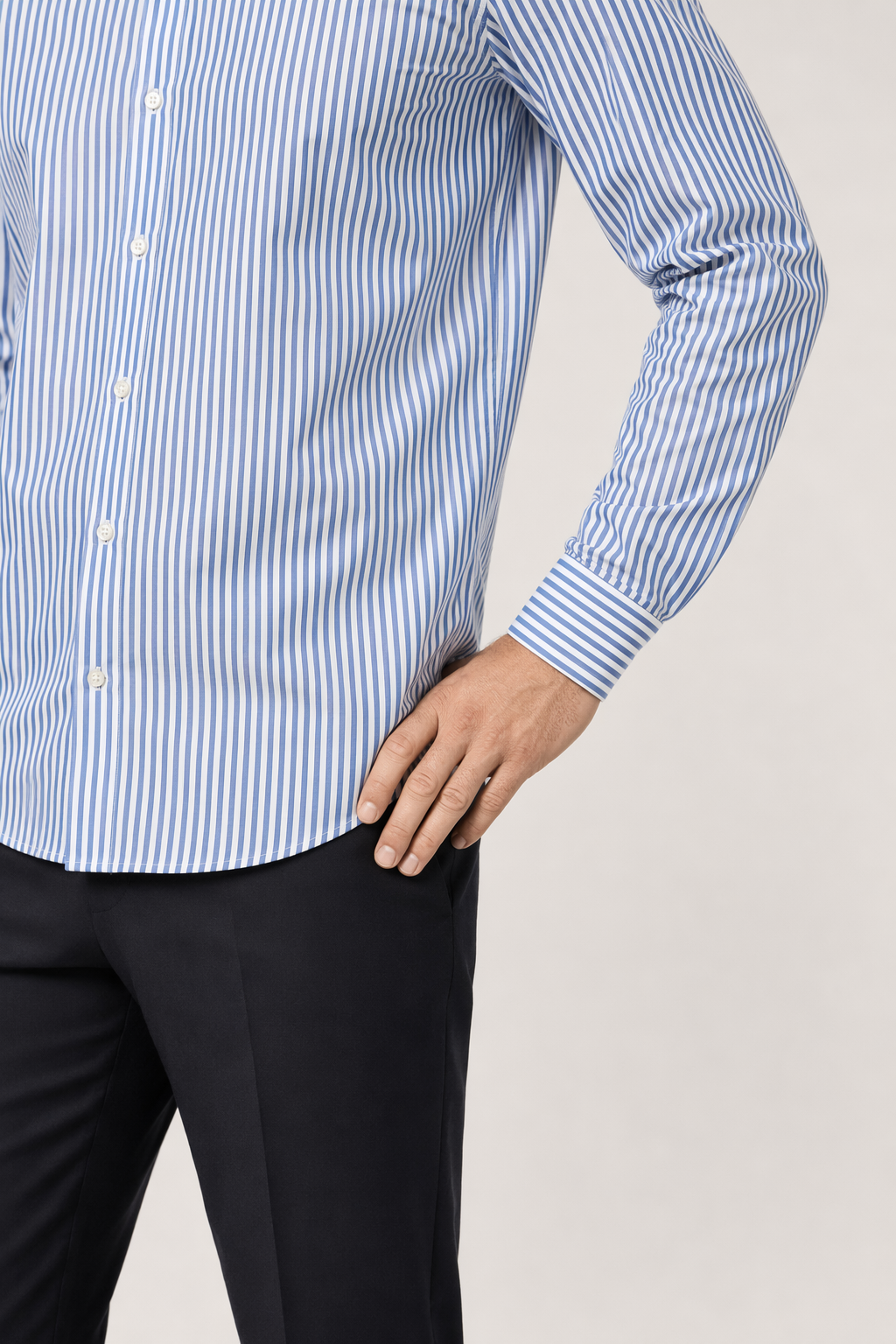 Slim Fit Vertical Stripe Button Down Shirt for Men Blue