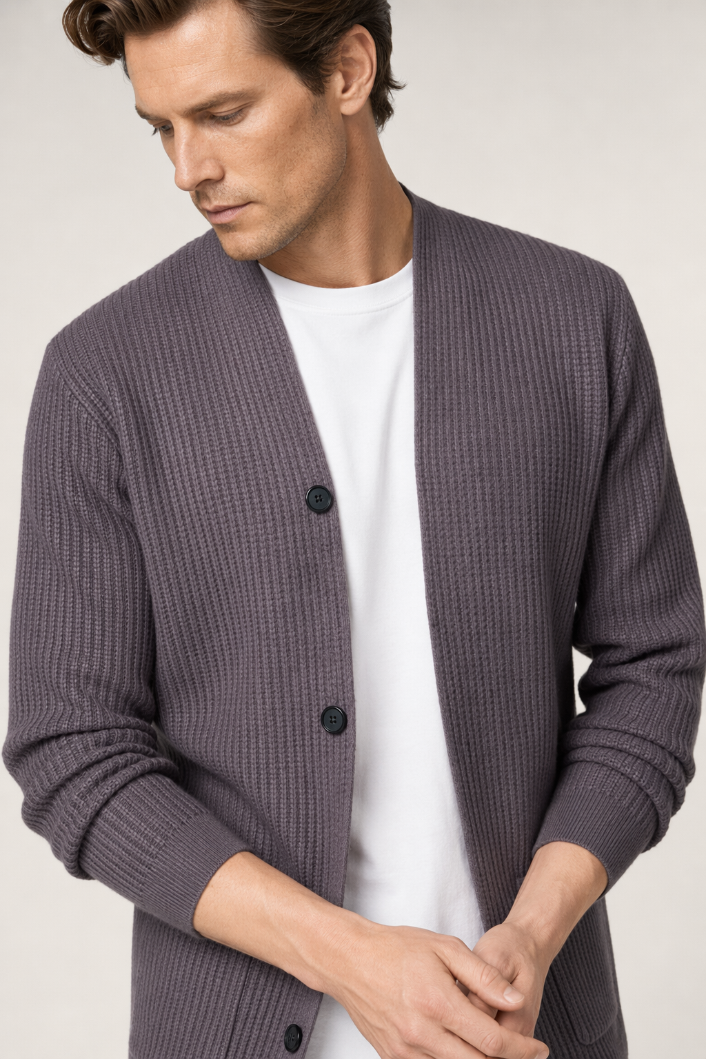 Faux Button Design Men's Casual Open Cardigan Gray