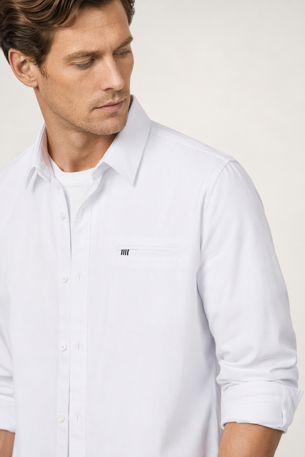 Casual Long Sleeve Button-Up Shirt for Men White