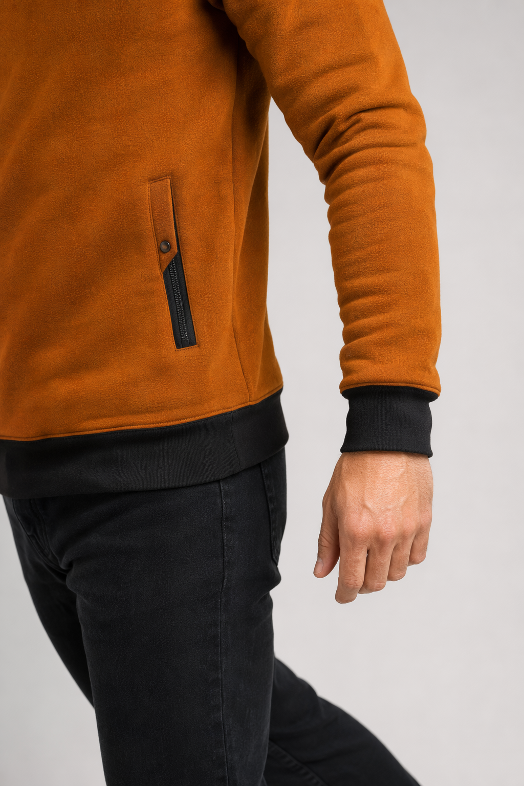 Zippered Hooded Sweatshirt for Men Brown