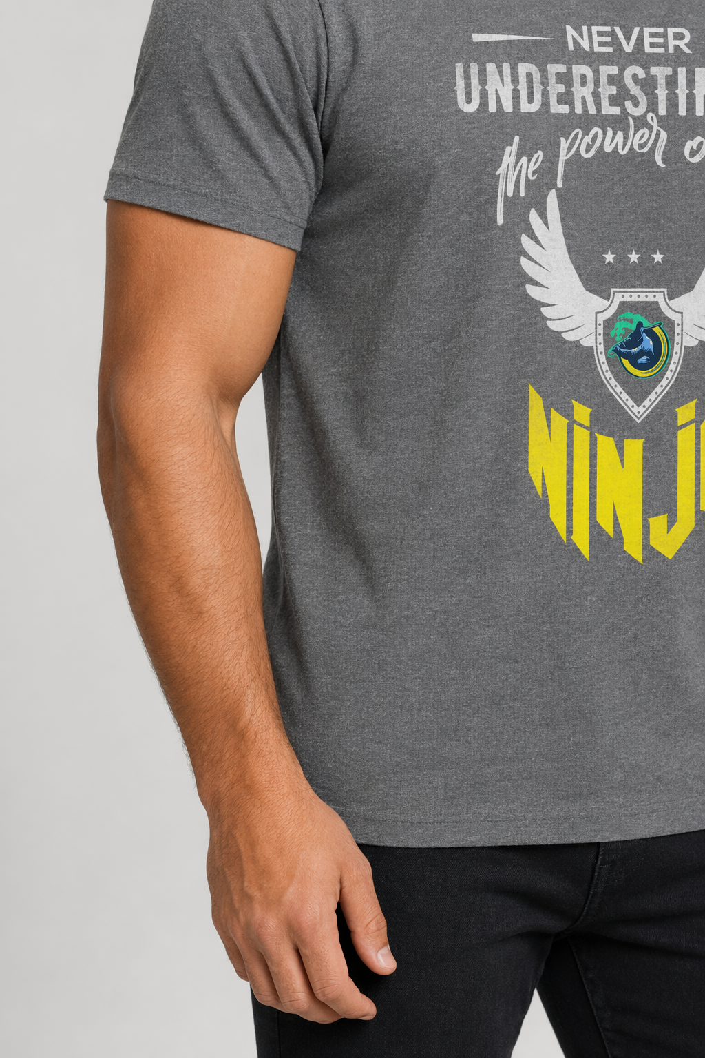 Short Sleeve T-Shirt with Yellow Ninja Emblem Deep Heather
