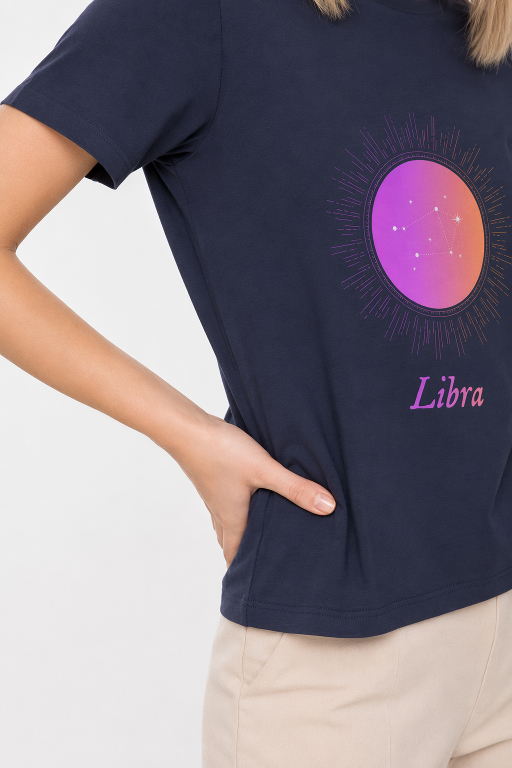 Gradient Libra T-Shirt for Women - Horoscope Zodiac Sign Navy