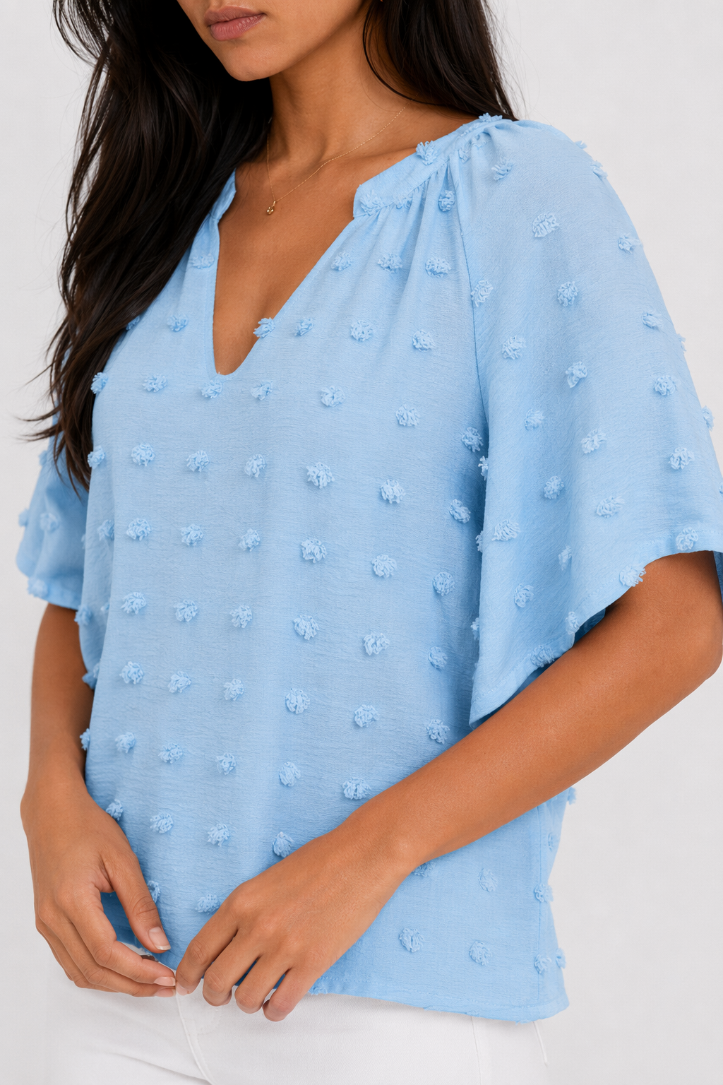 Women's Summer Top with Batwing V-Neck Design Blue
