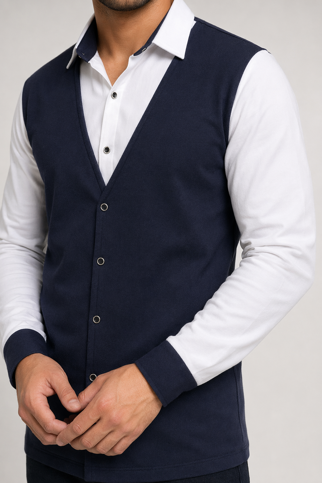 Vest-Enhanced Men's Layered Shirt Navy