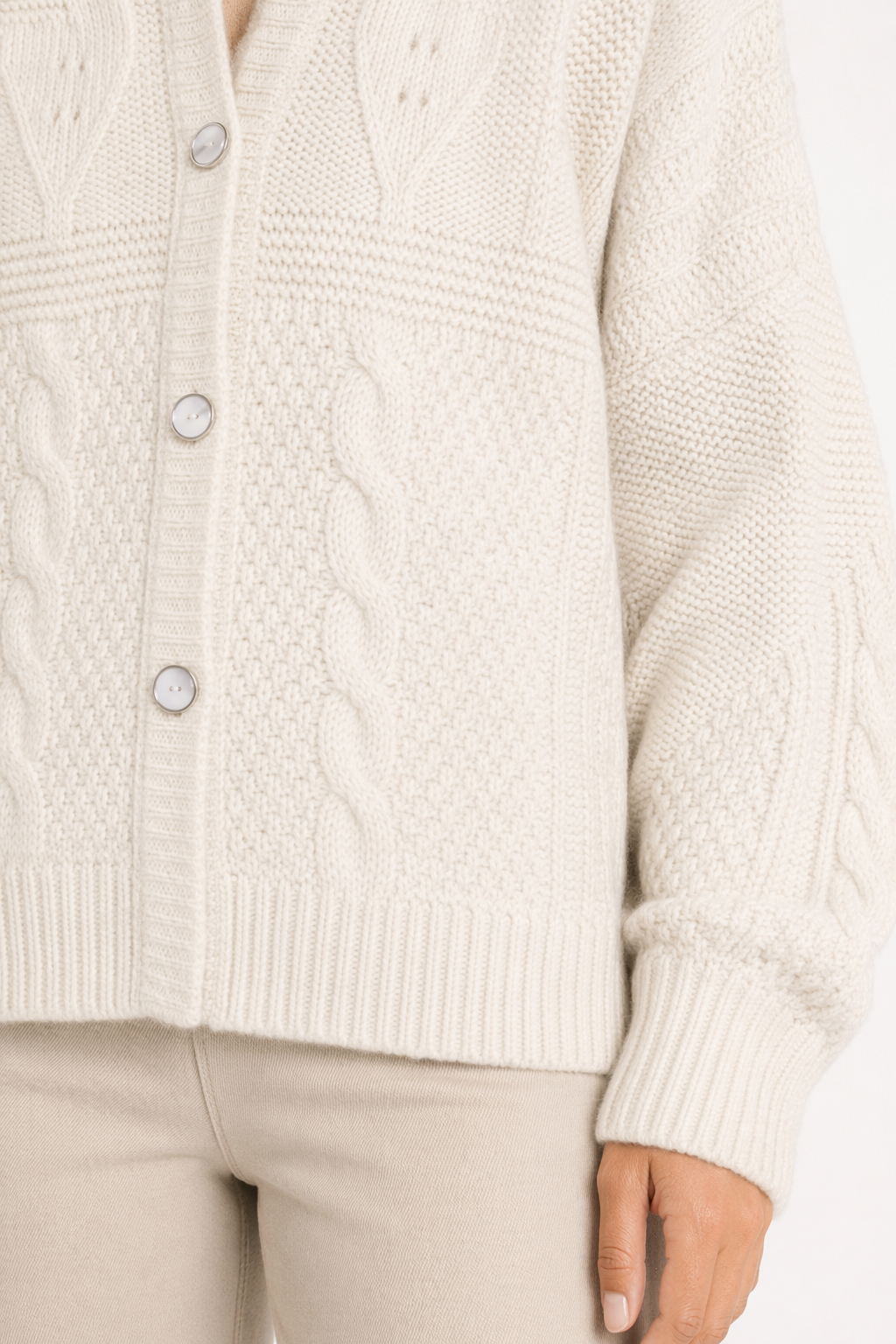 Patterned Women's Batwing Knit Cardigan Off White
