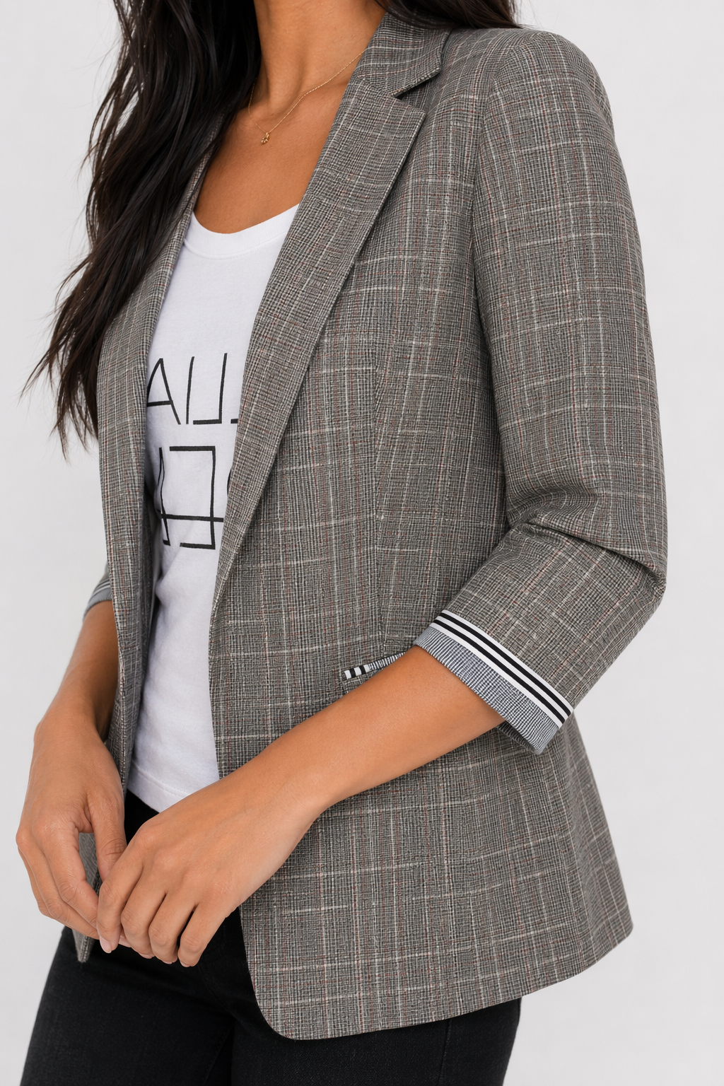 Slim Fit Blazer with Three-Quarter Sleeves for Women Default