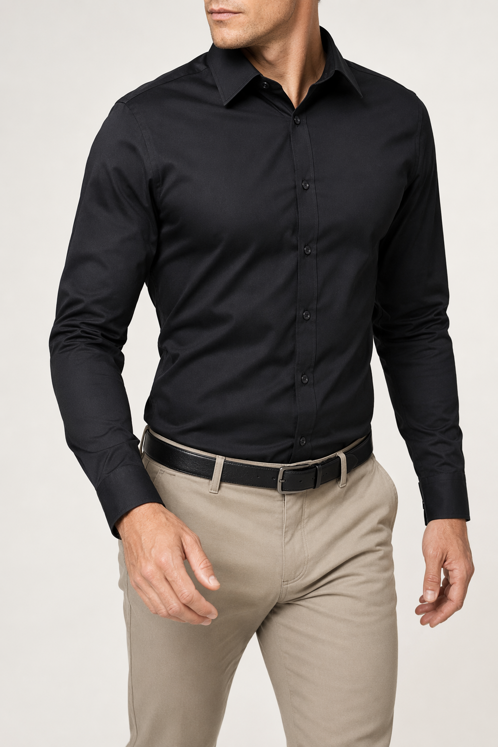 Slim Fit Button-Up Shirt for Men - Stylish and Modern Design Black
