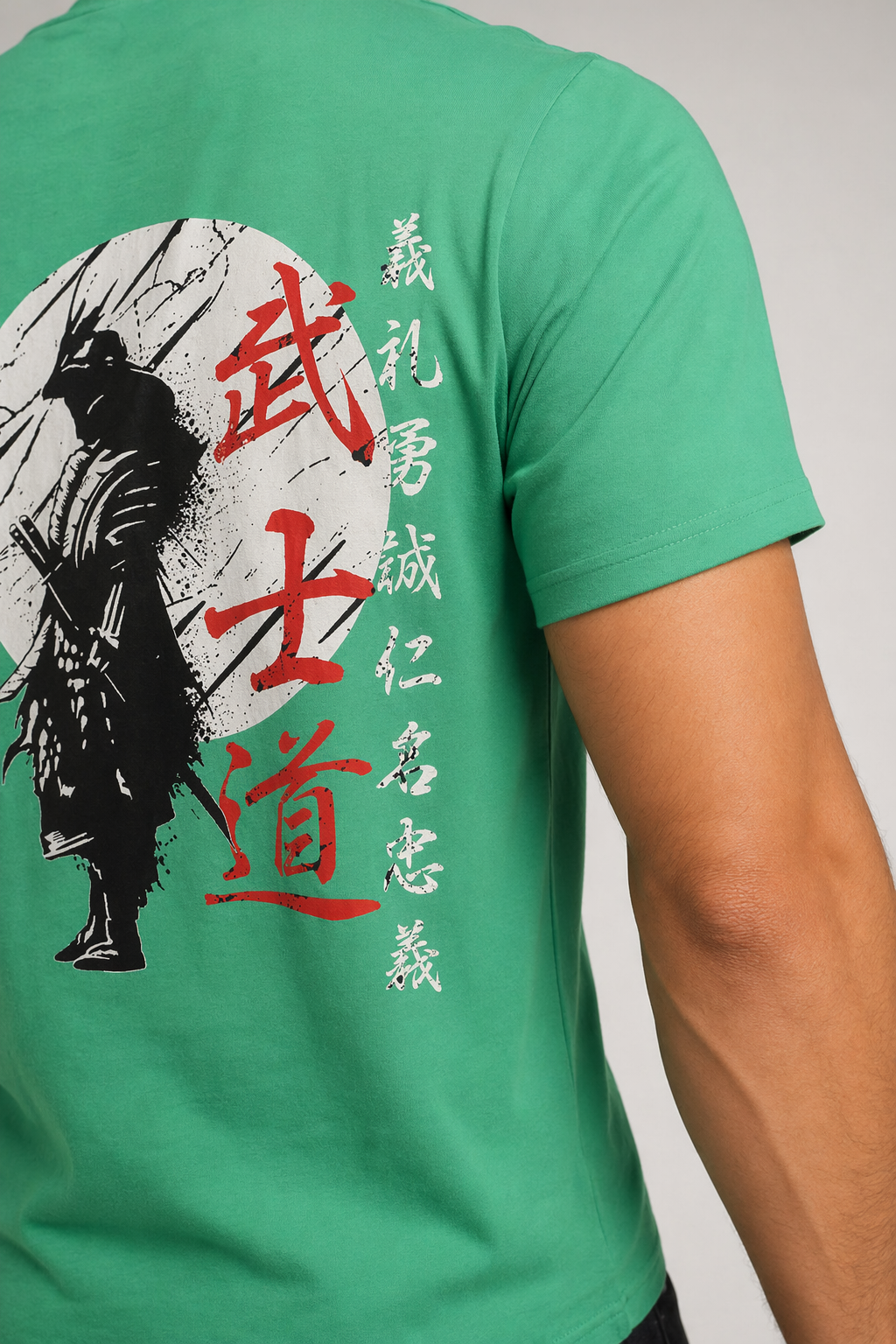 Samurai-Inspired Short Sleeve Tee for Men Green