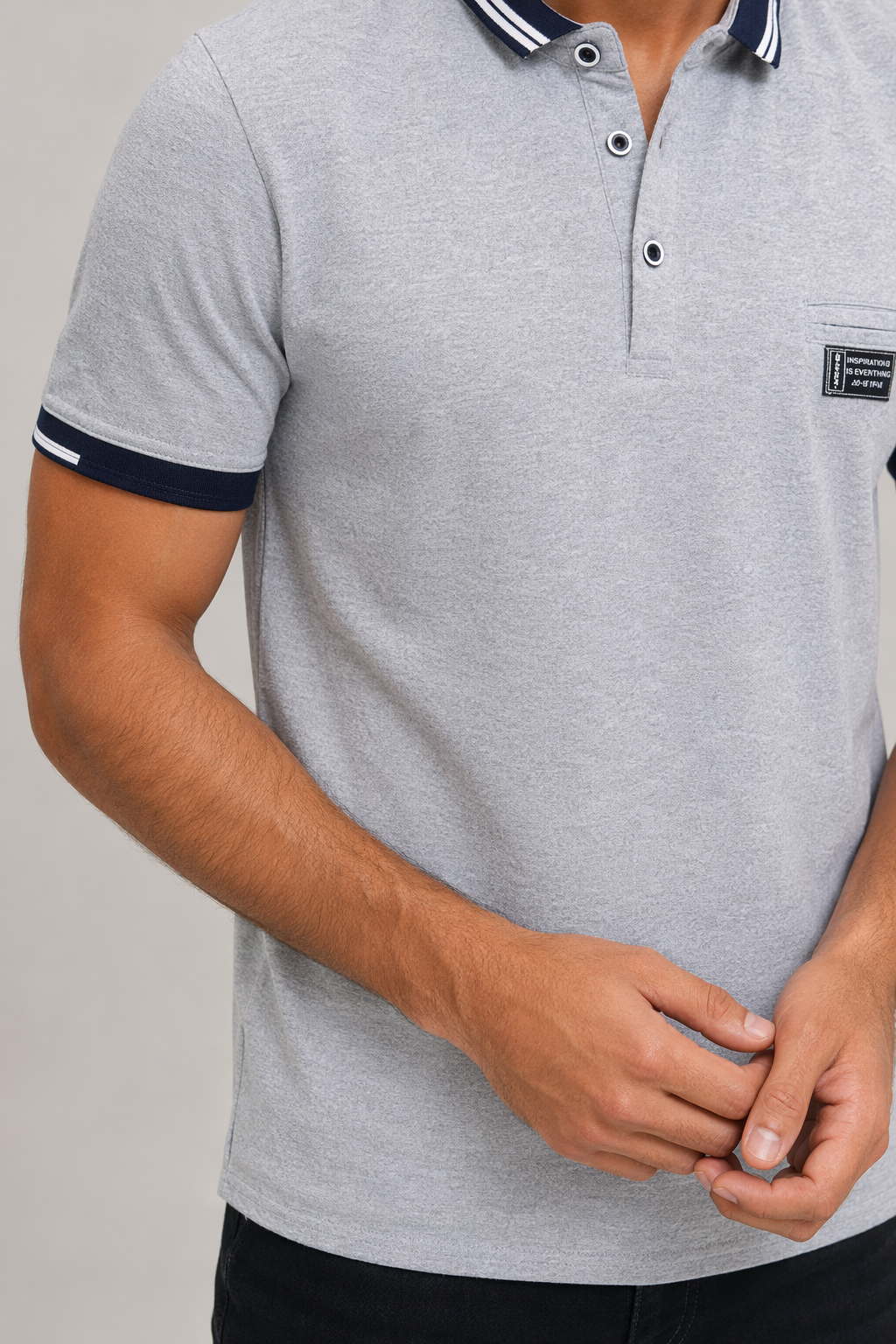 Two Tone Polo Shirt for Men with Short Sleeves Gray