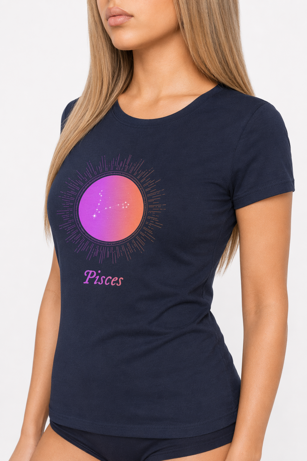 Gradient Pisces Women's Zodiac Tee Navy