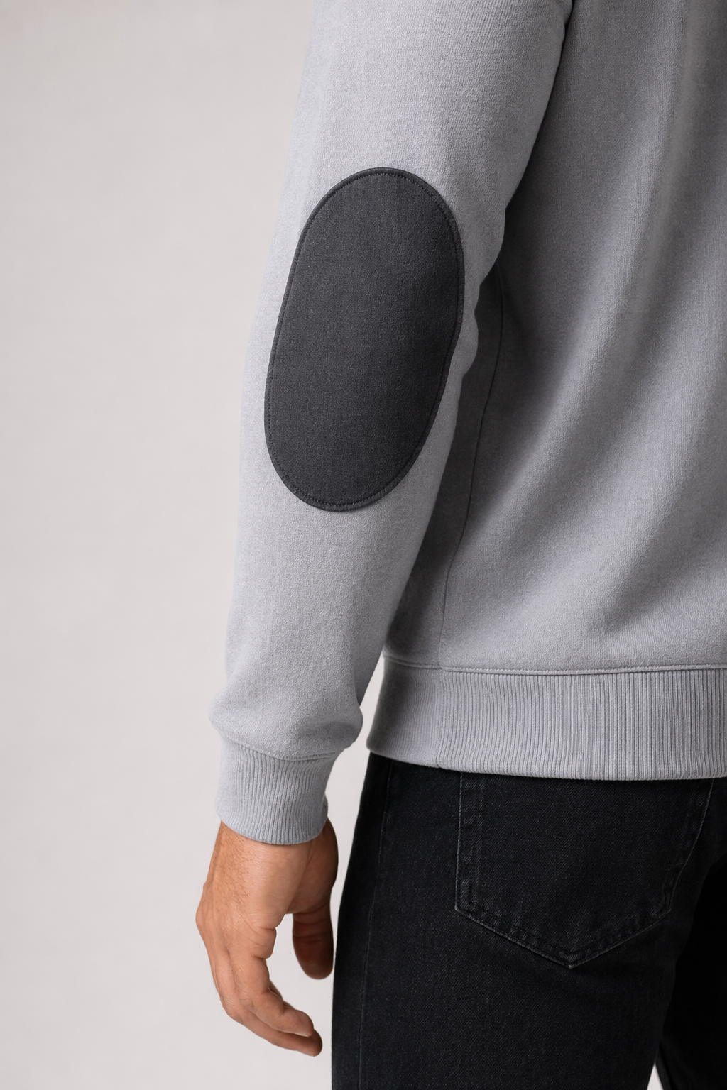 Contrasting Elbow Patch Men's Pullover Gray