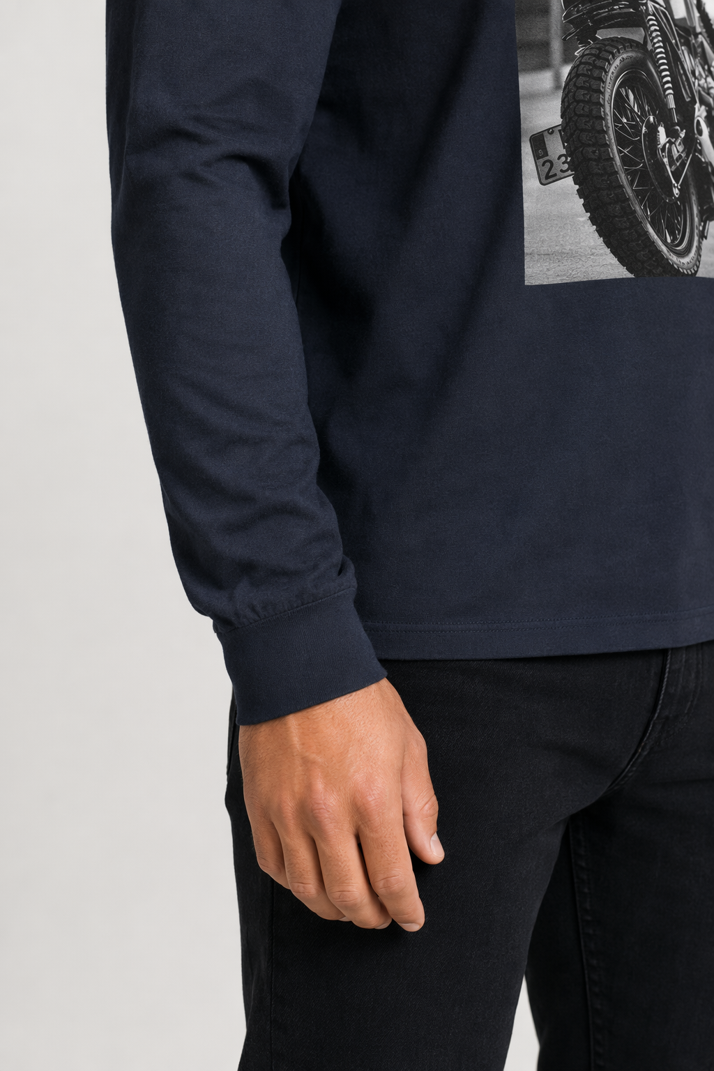 Men's Long Sleeve Motorcycle Graphic T-Shirt Navy