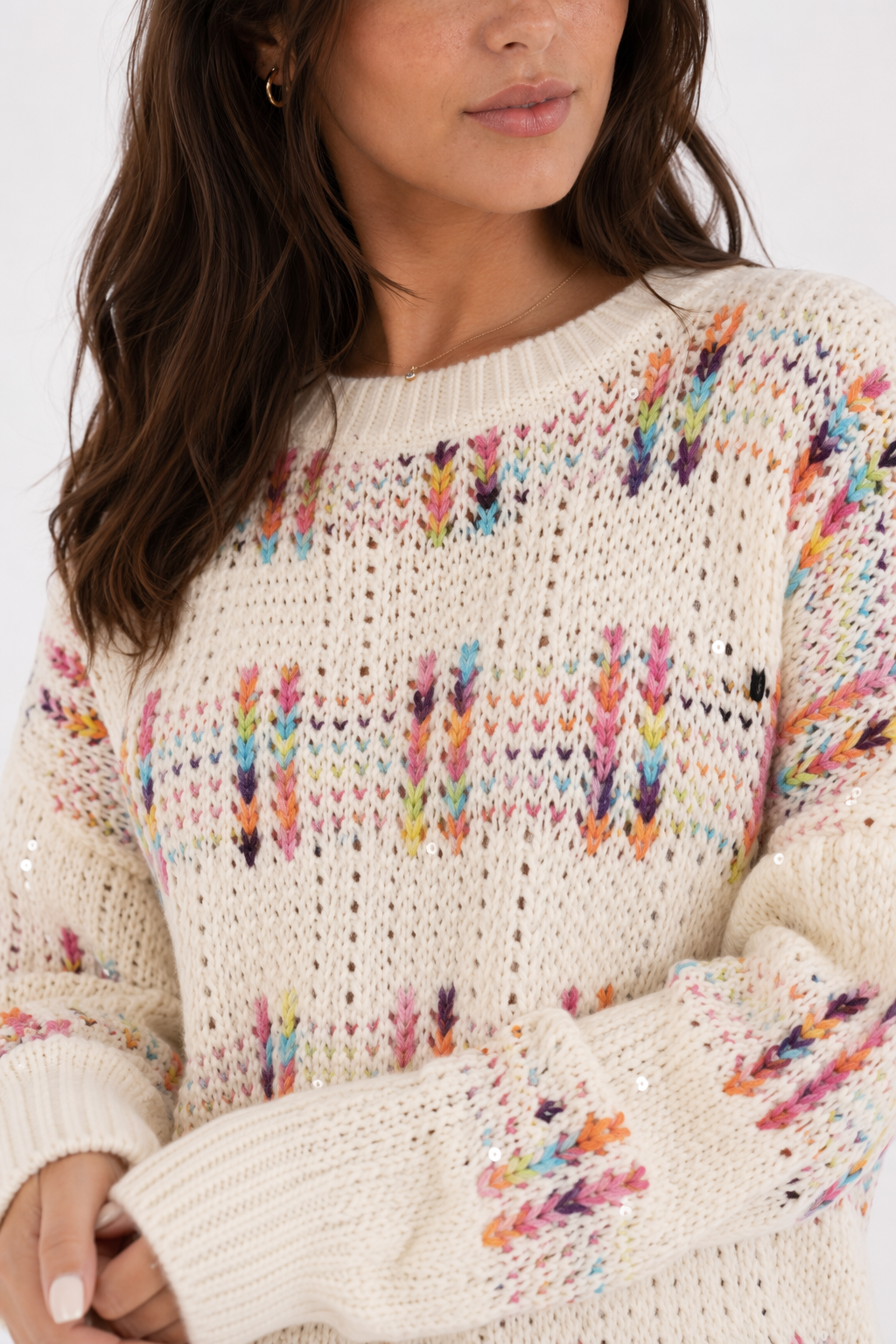 Chunky Knit Rainbow Sweater for Women Off White