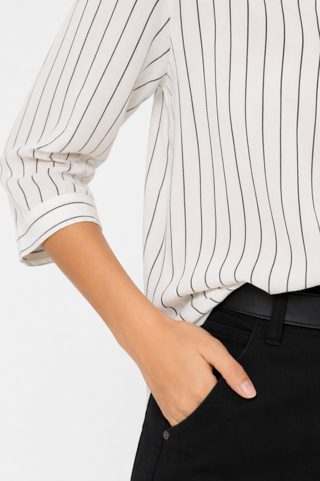 Button-Up Striped Shirt for Women White