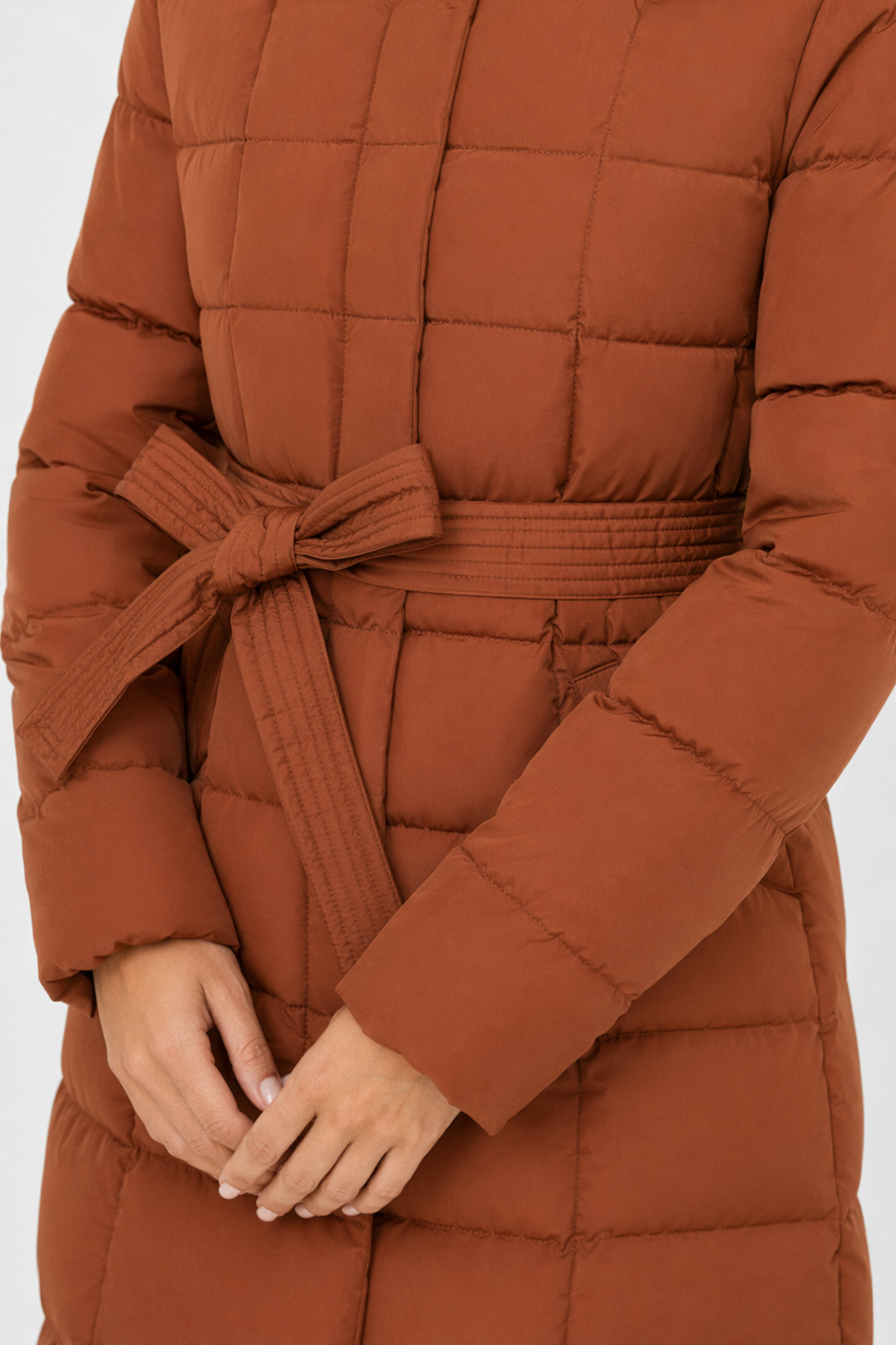 Long Coat for Women with Detachable Faux Fur Hood Brown