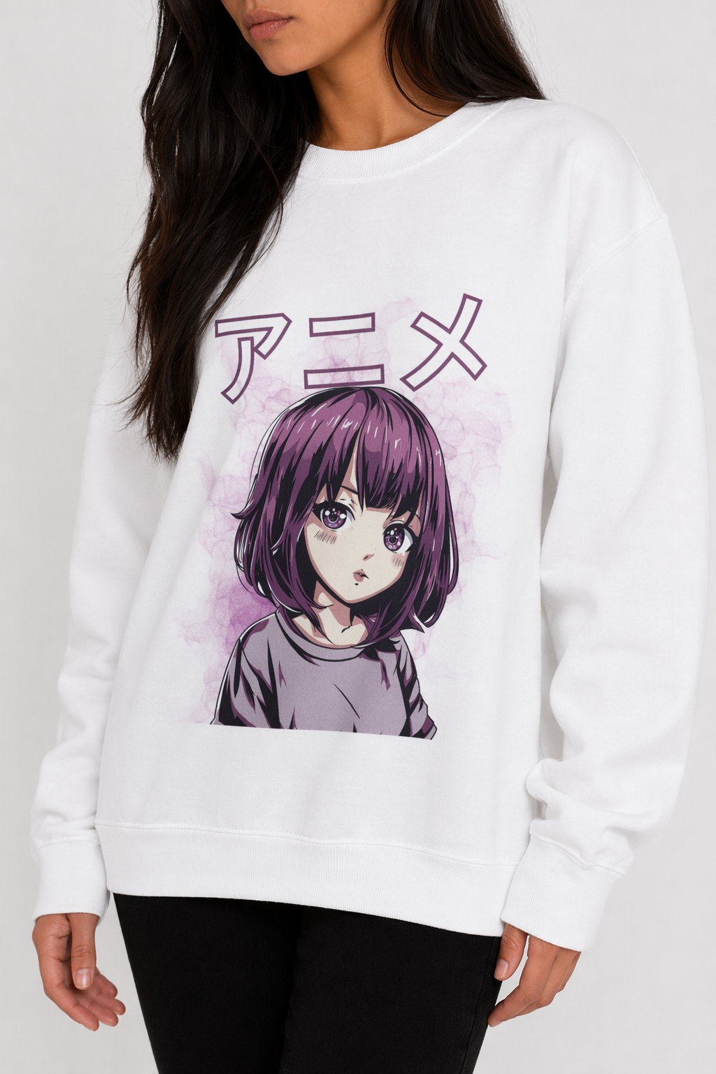 Anime Sweatshirt in Vibrant Purple White