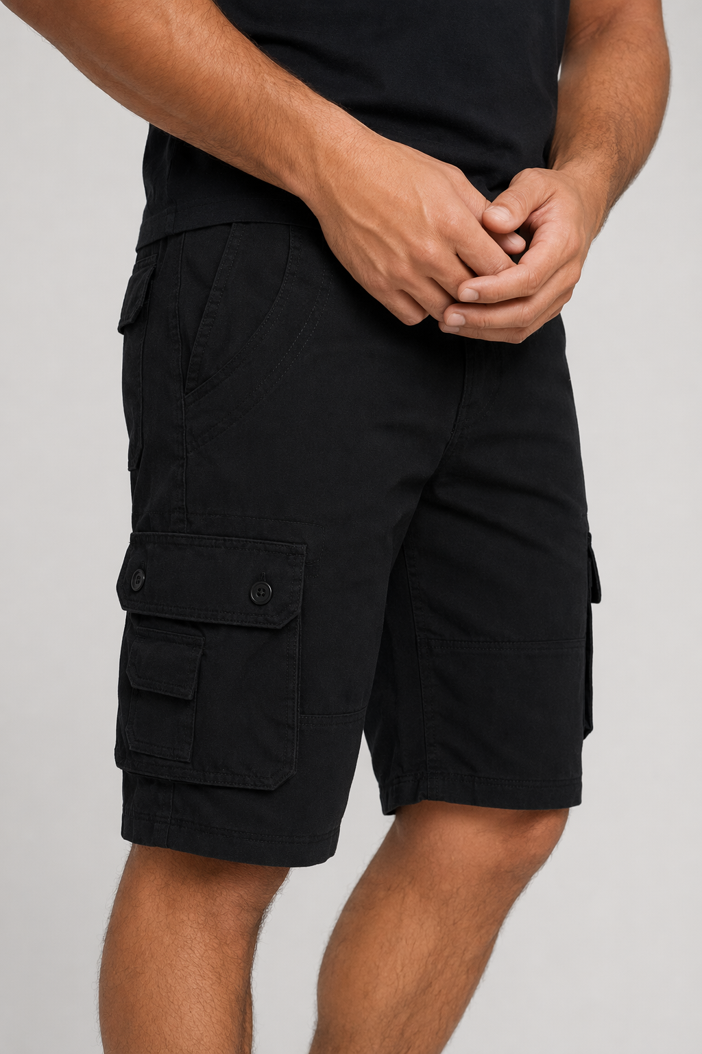Side Pocketed Men's Casual Cargo Shorts Black