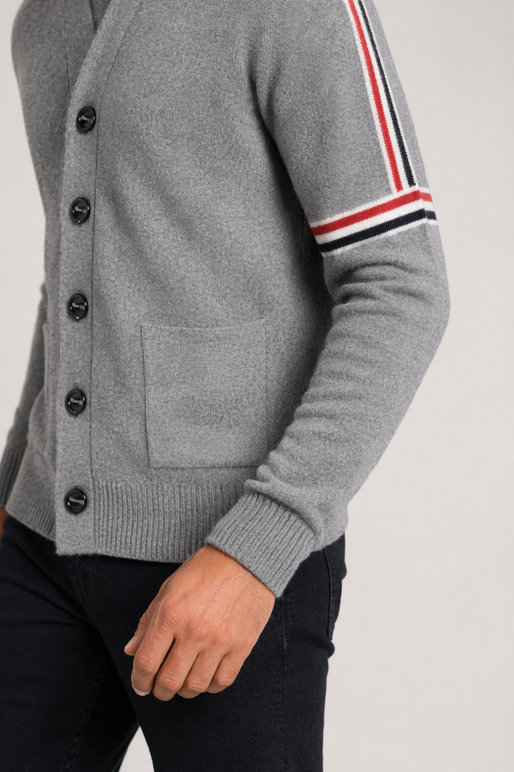 Colorful Striped Men's Cardigan Light Gray