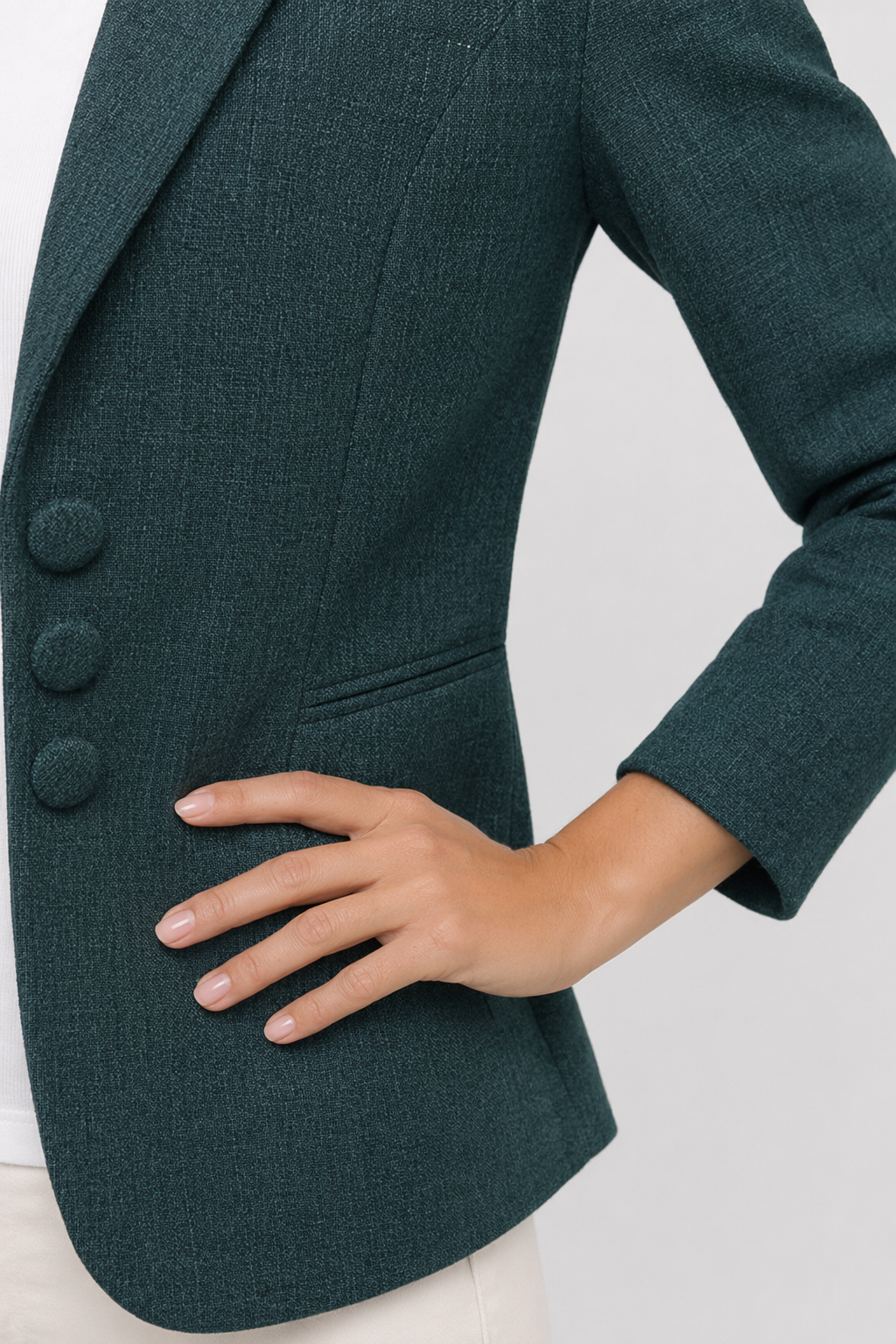 Three-Button Women's Blazer for a Sophisticated Business Casual Look Dark Green