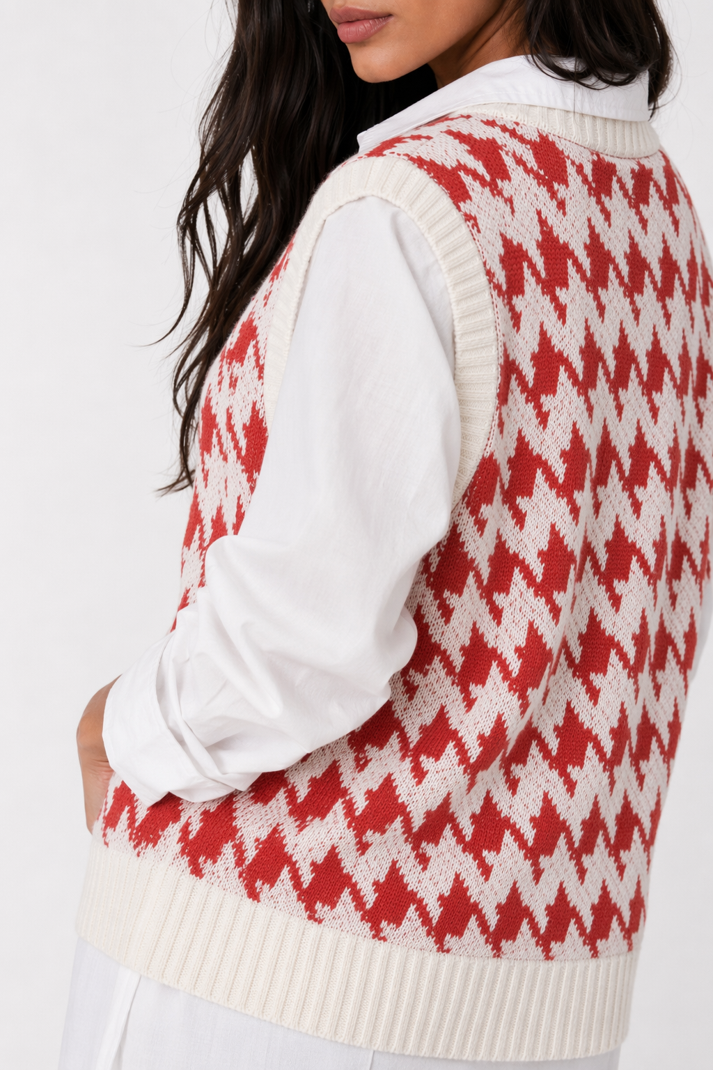 Argyle V-Neck Sweater Vest for Women Red
