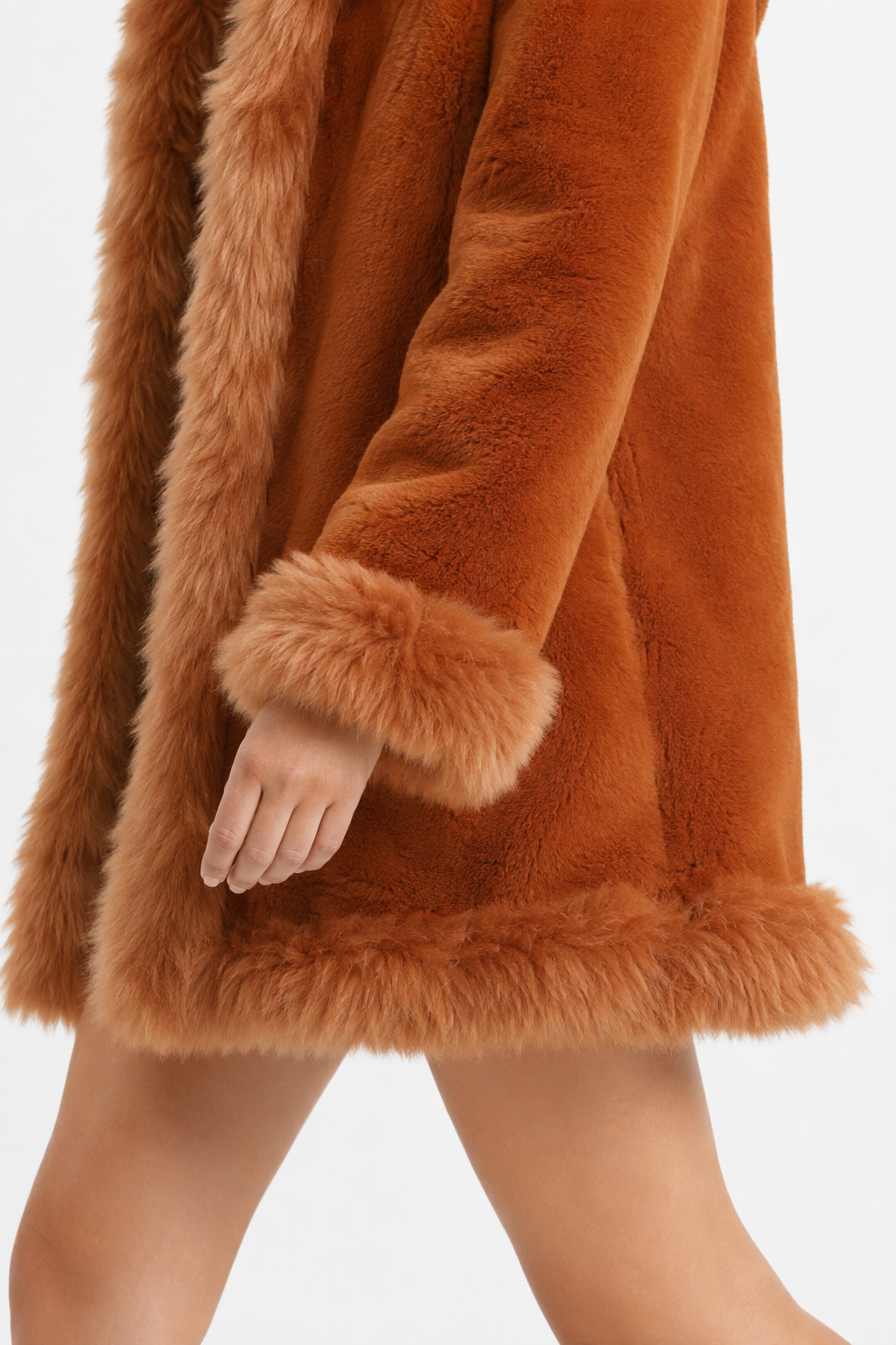 Faux Fur Hooded Women's Coat Ginger