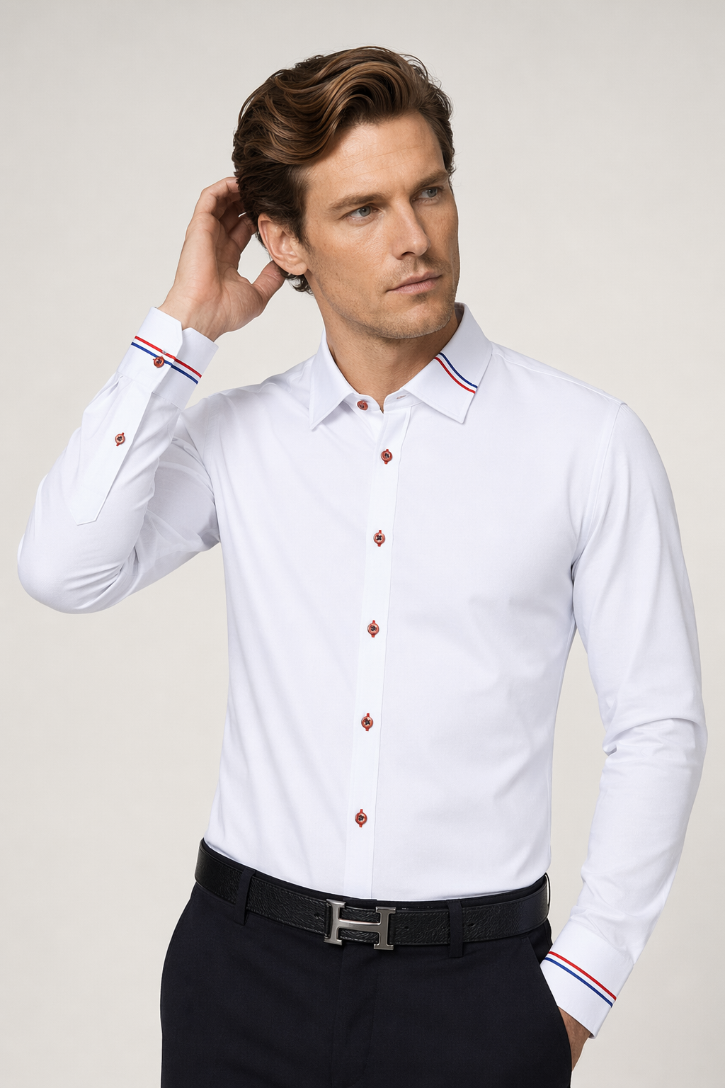 Ribbon Detailed Men's Button-Up Shirt White