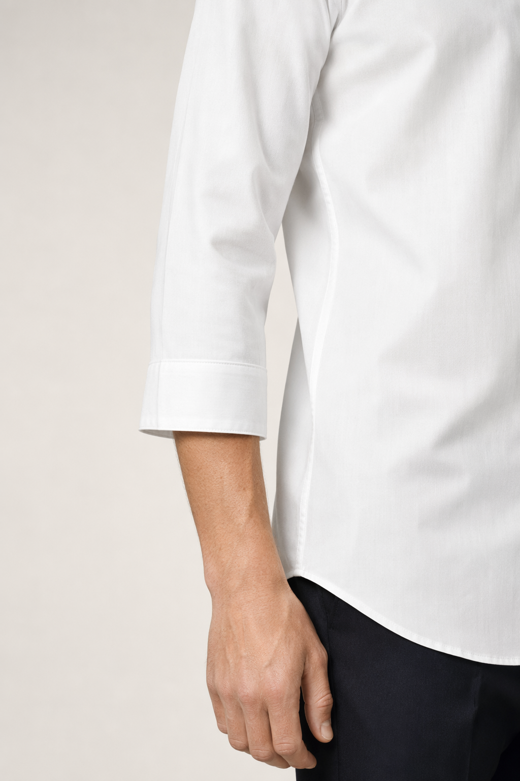 Slim Fit Button-Up Shirt with Three-Quarter Sleeves for Men White
