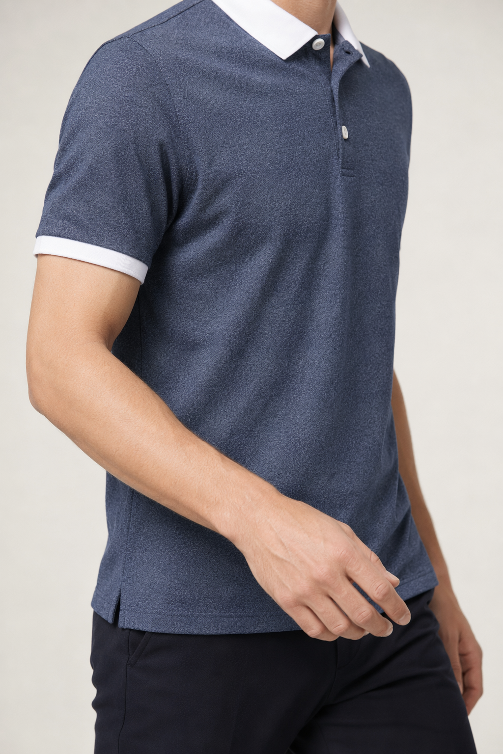 Contrast Collar Men's Polo Shirt Navy
