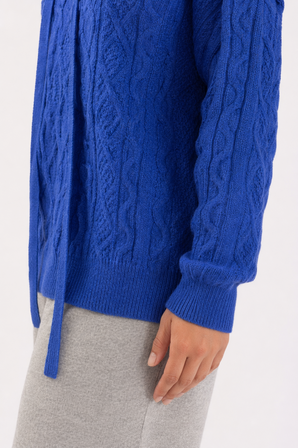 Hooded Cable-Knit Sweater for Women Blue