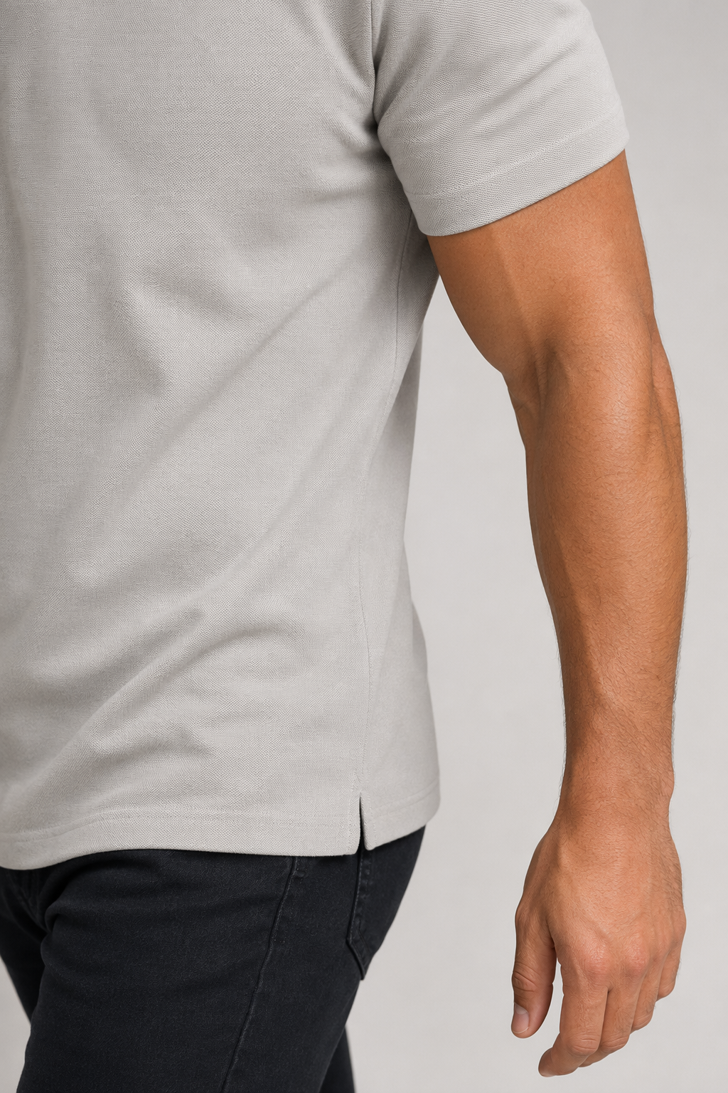 Zipper Polo Shirt for Men with Short Sleeves Light Gray
