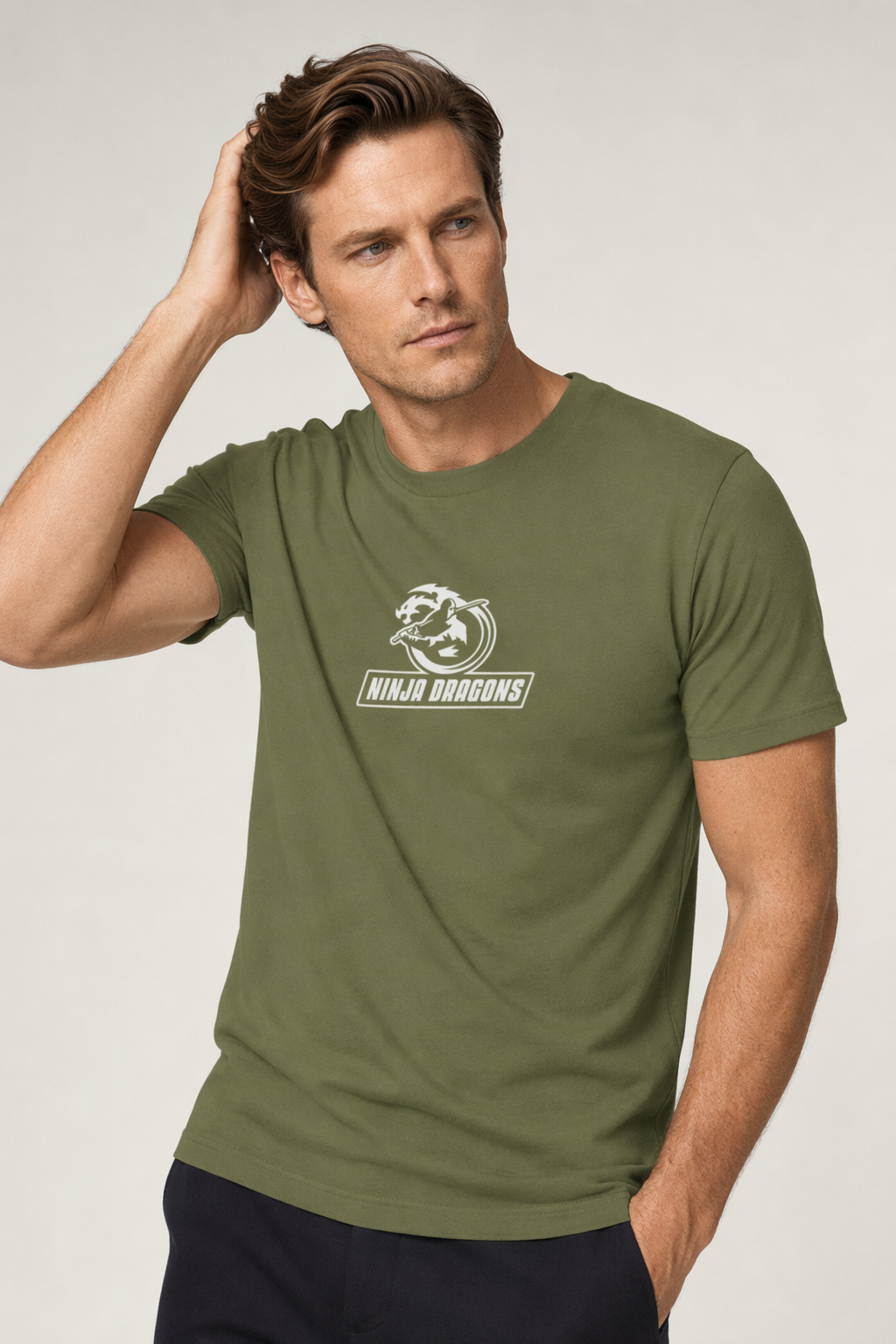 Heavy Cotton Tee - Ninja Dragon Military Green