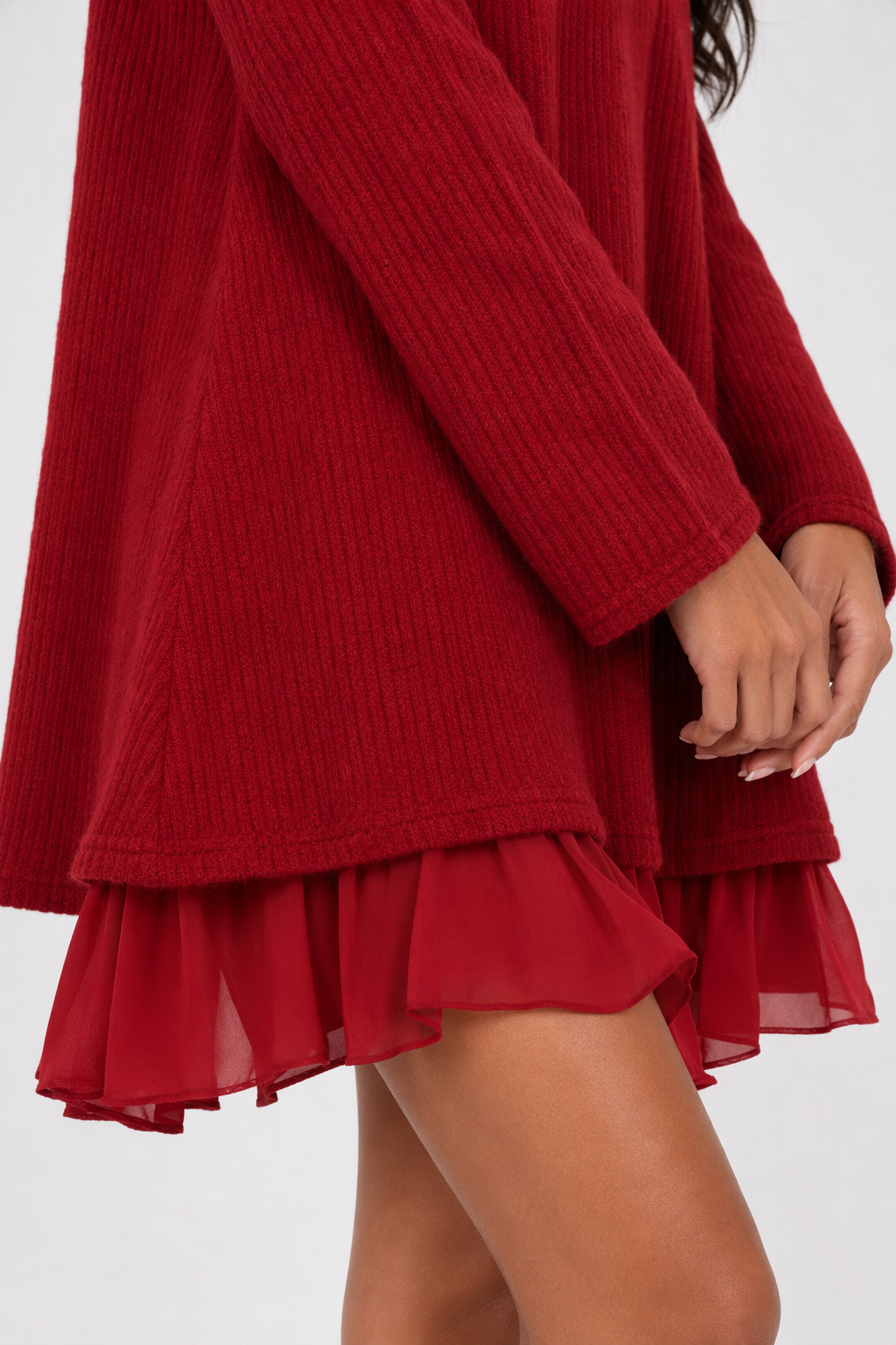 Red Frill-Trimmed Layered Tunic Dress for Women Default