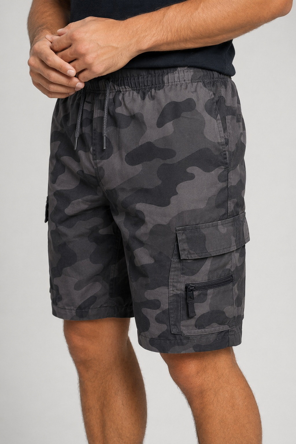 Summer Elastic Waist Men's Casual Shorts Camouflage Gray