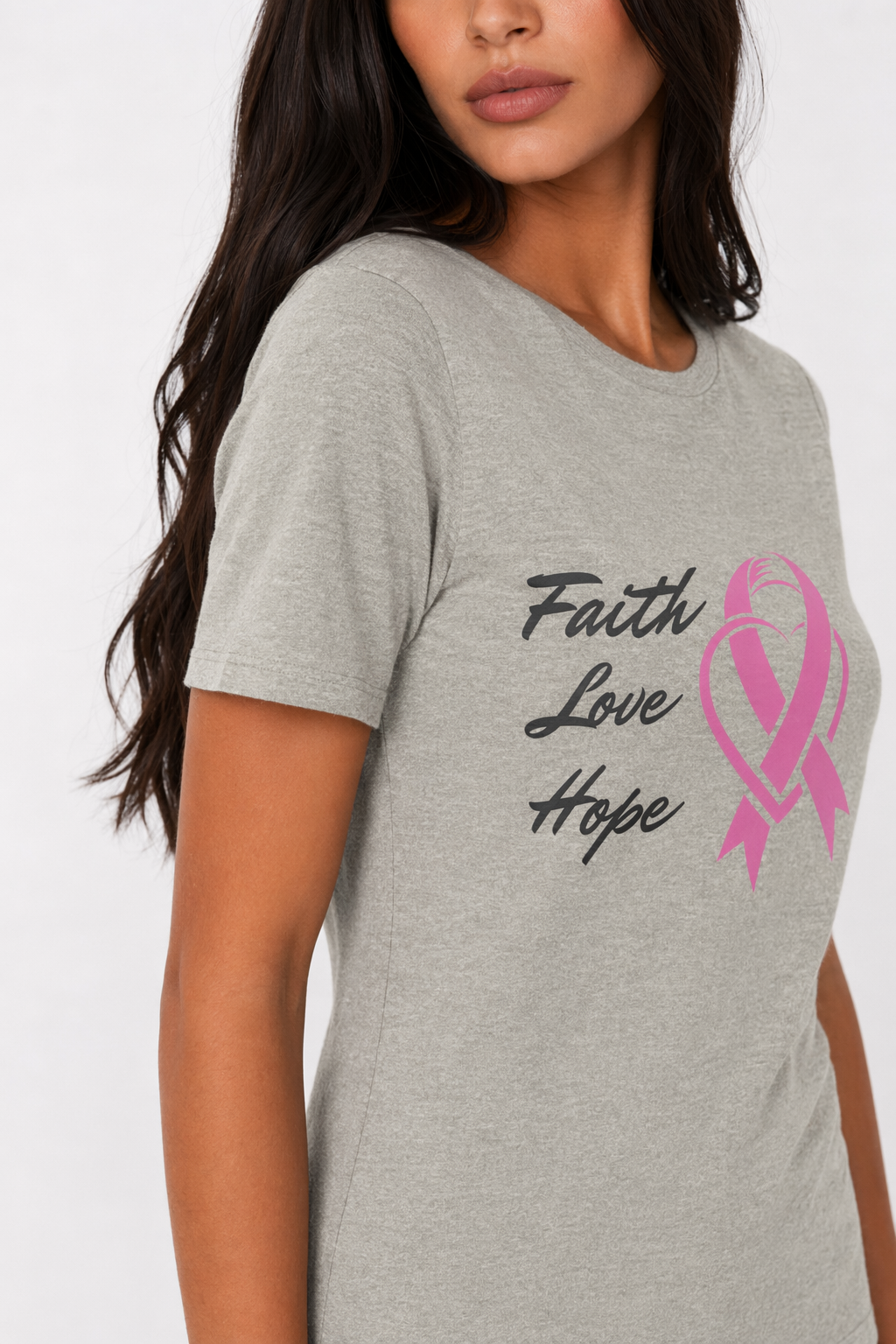 Pink Ribbon Theme T-Shirt - Embodying Faith, Love, and Hope Heather Stone