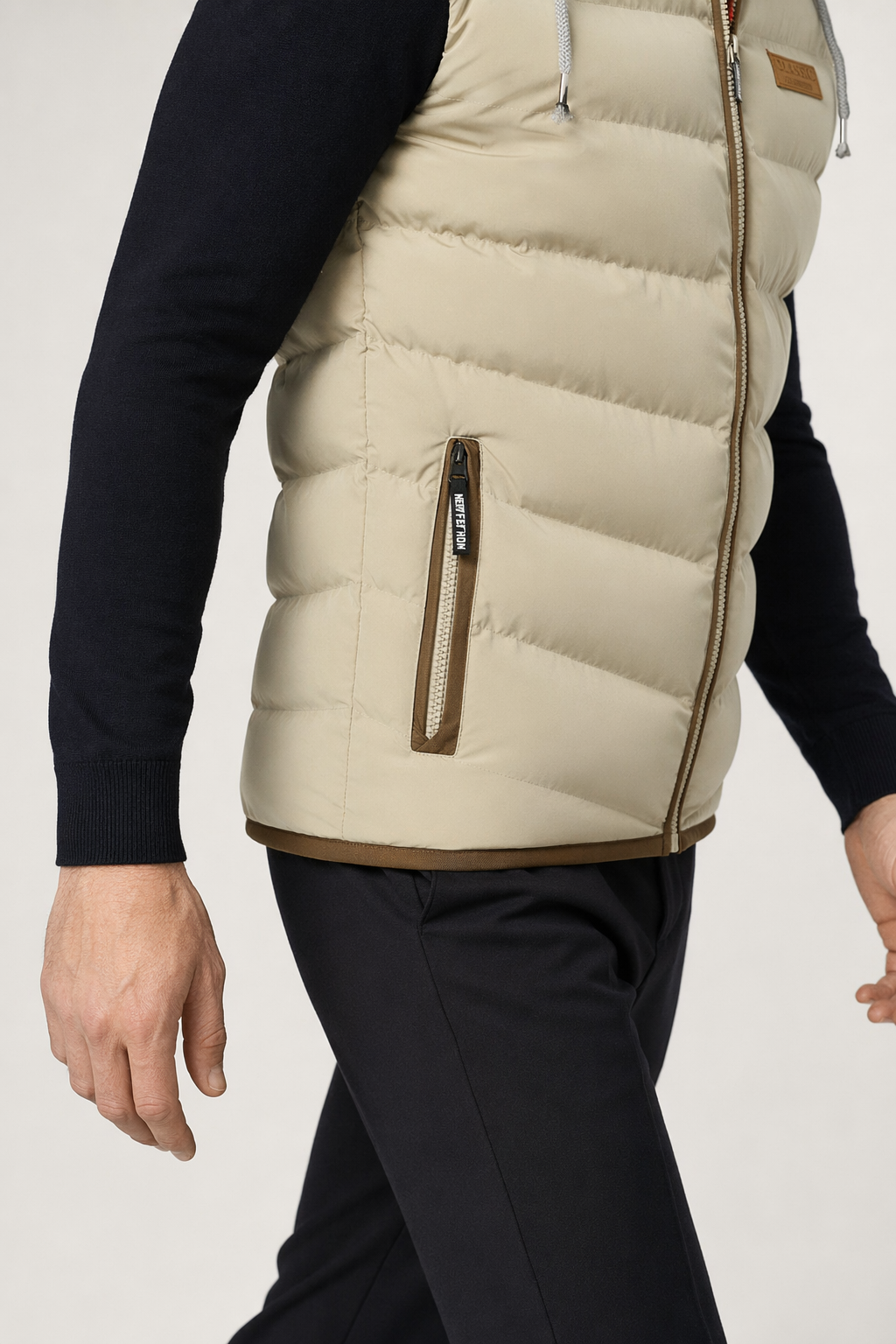 Winter Puffer Vest for Men in Khaki with Detachable Hood Default