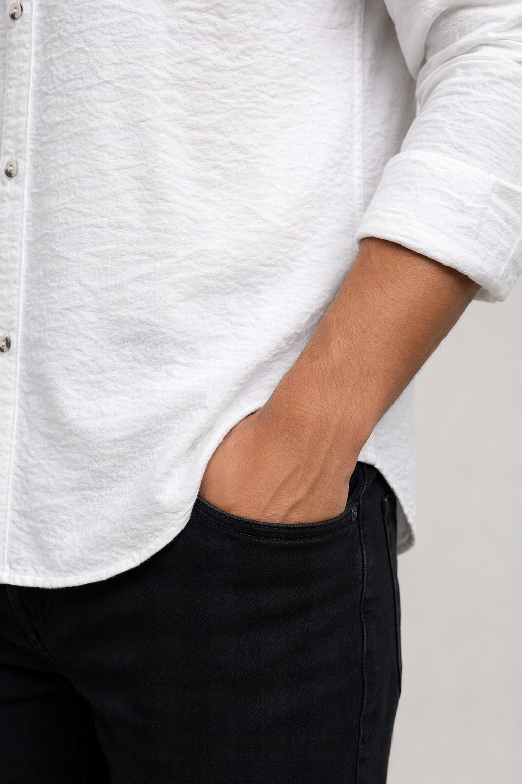 Men's Button-Up Shirt with Mandarin Collar White