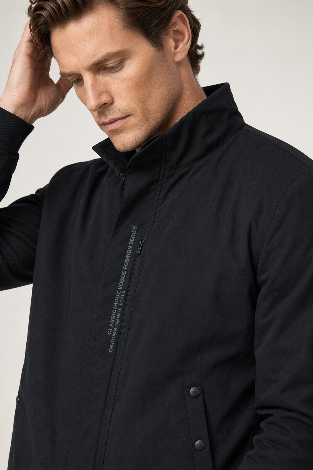 Short High Collar Men's Jacket Black