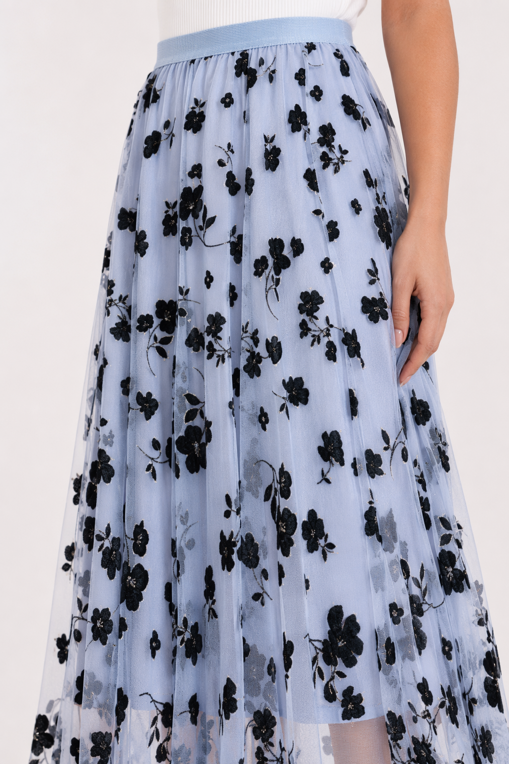 High Waisted Elastic Women's A-Line Skirt Light Blue