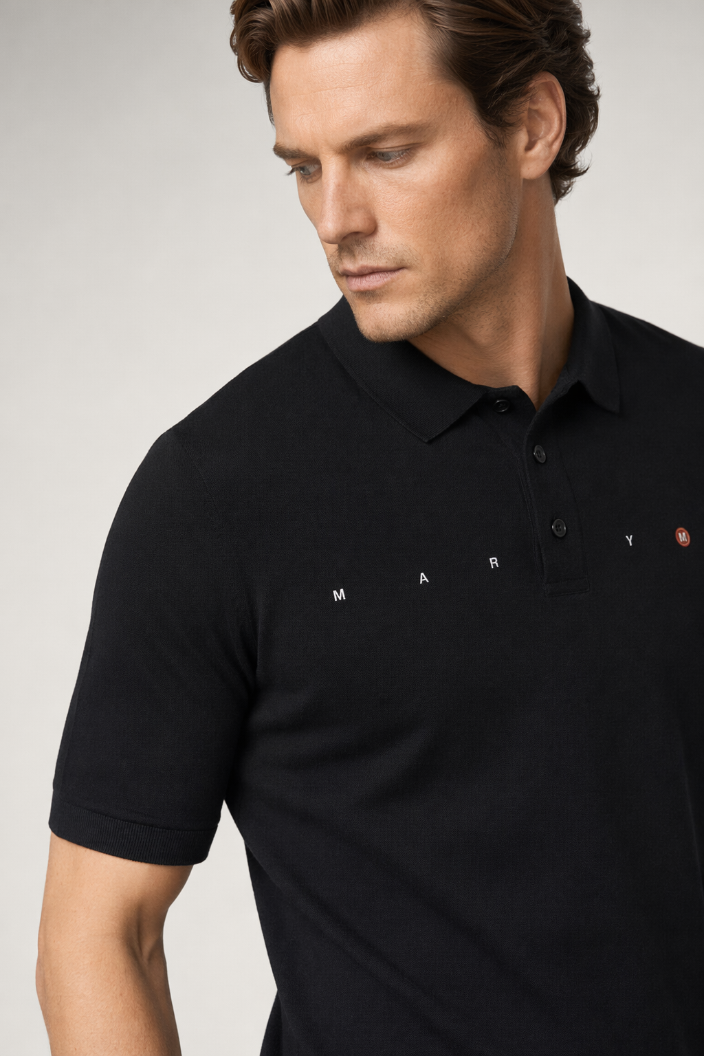 Men's Collared Shirt with Logo on the Chest BLACK