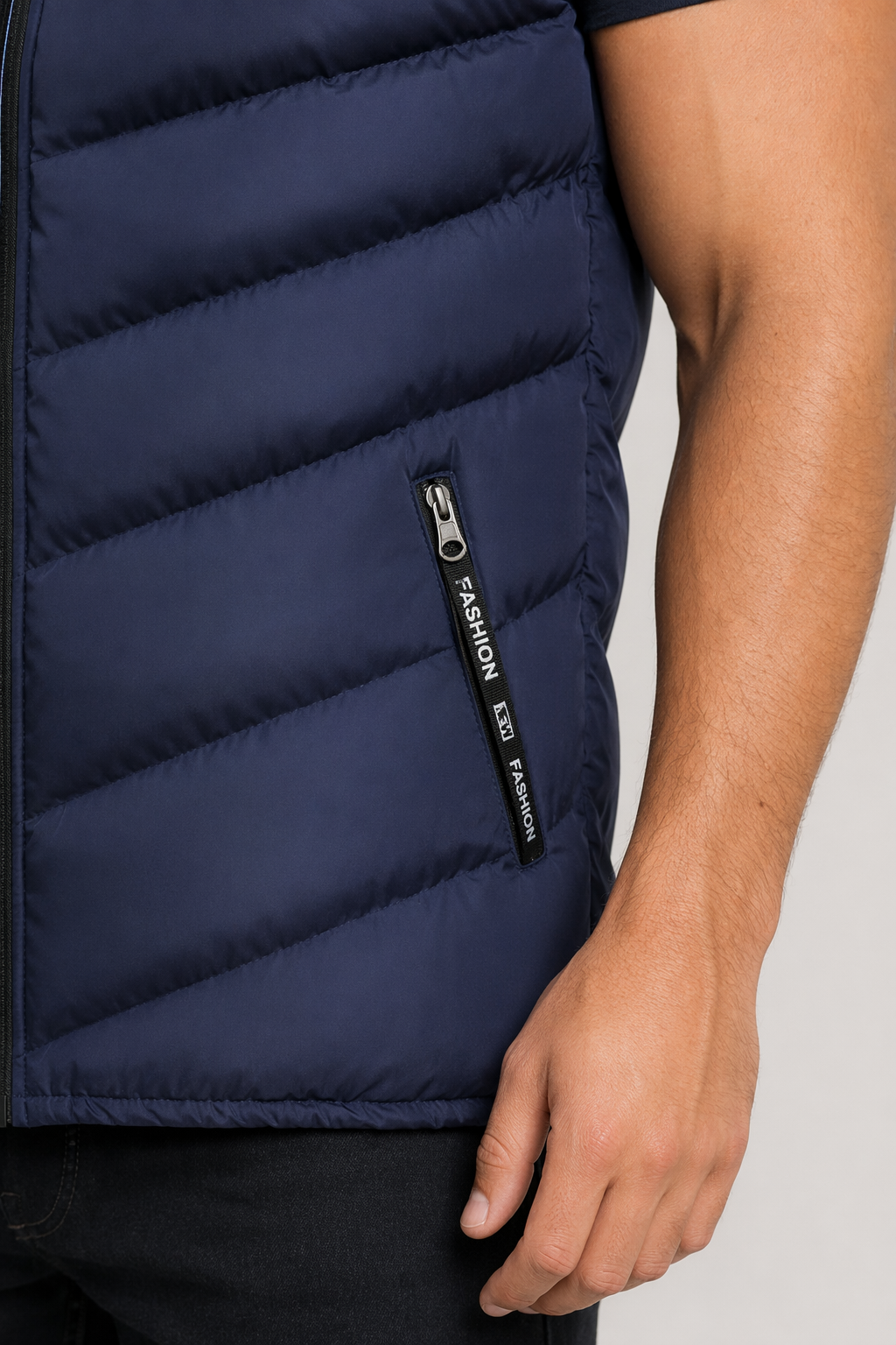 Navy Blue Men's Padded Vest with Tall Neckline Default