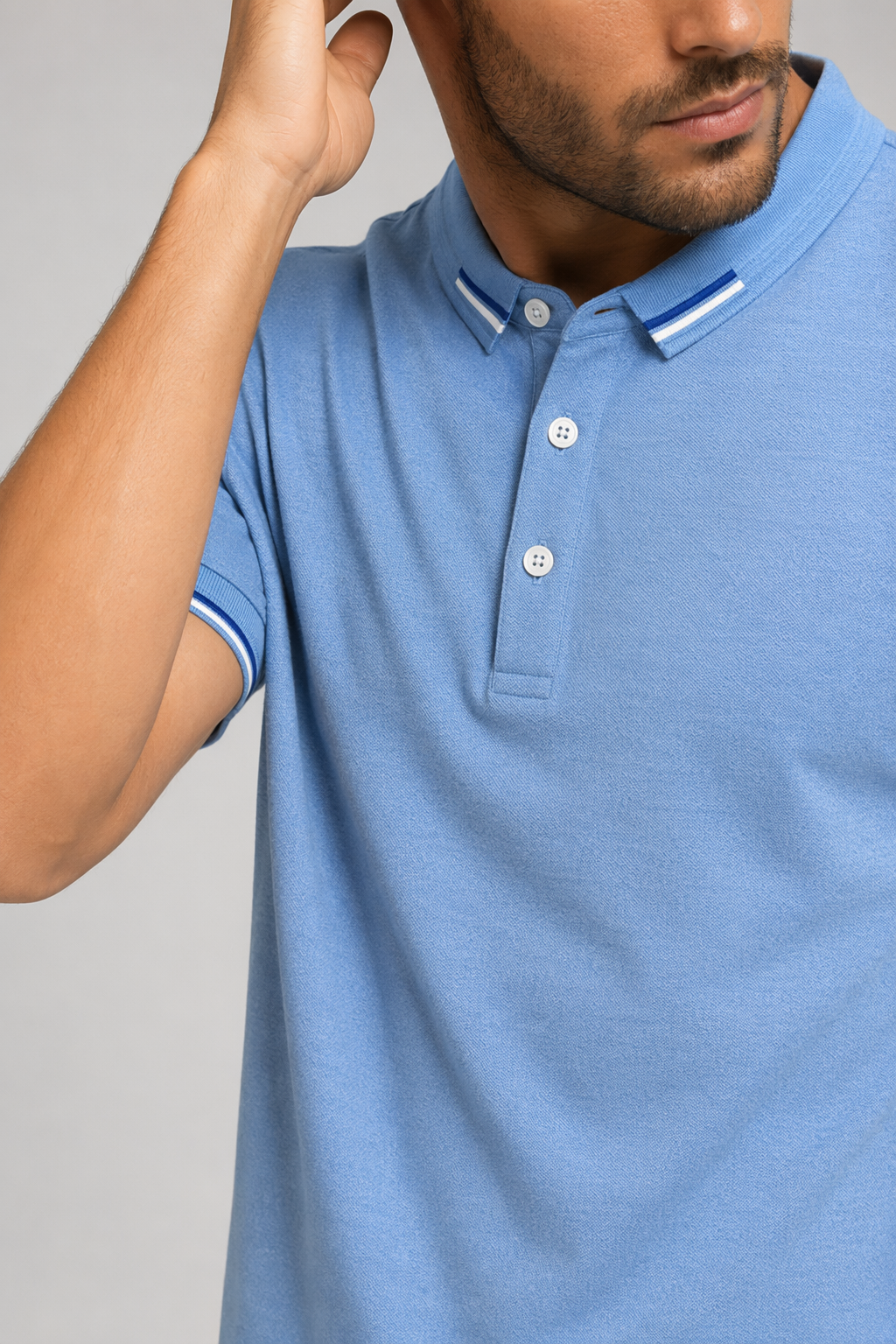 Short-Sleeved Polo Shirt for Men with Distinctive Collar Embellishments Blue