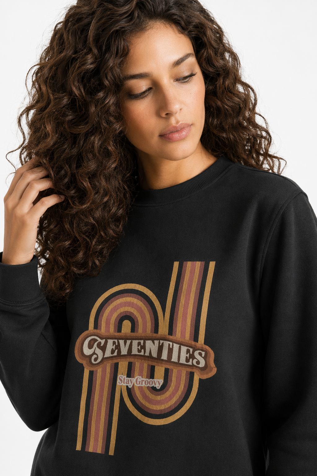 Retro 1970's Women's Crewneck Sweatshirt Black