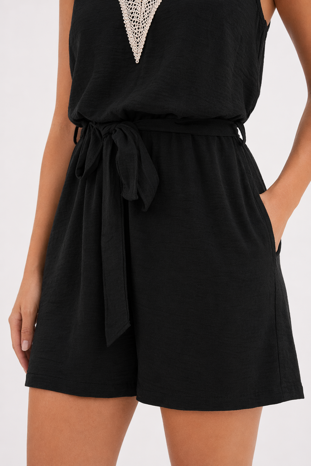 Sleeveless V Neck Jumpsuit for Women Black
