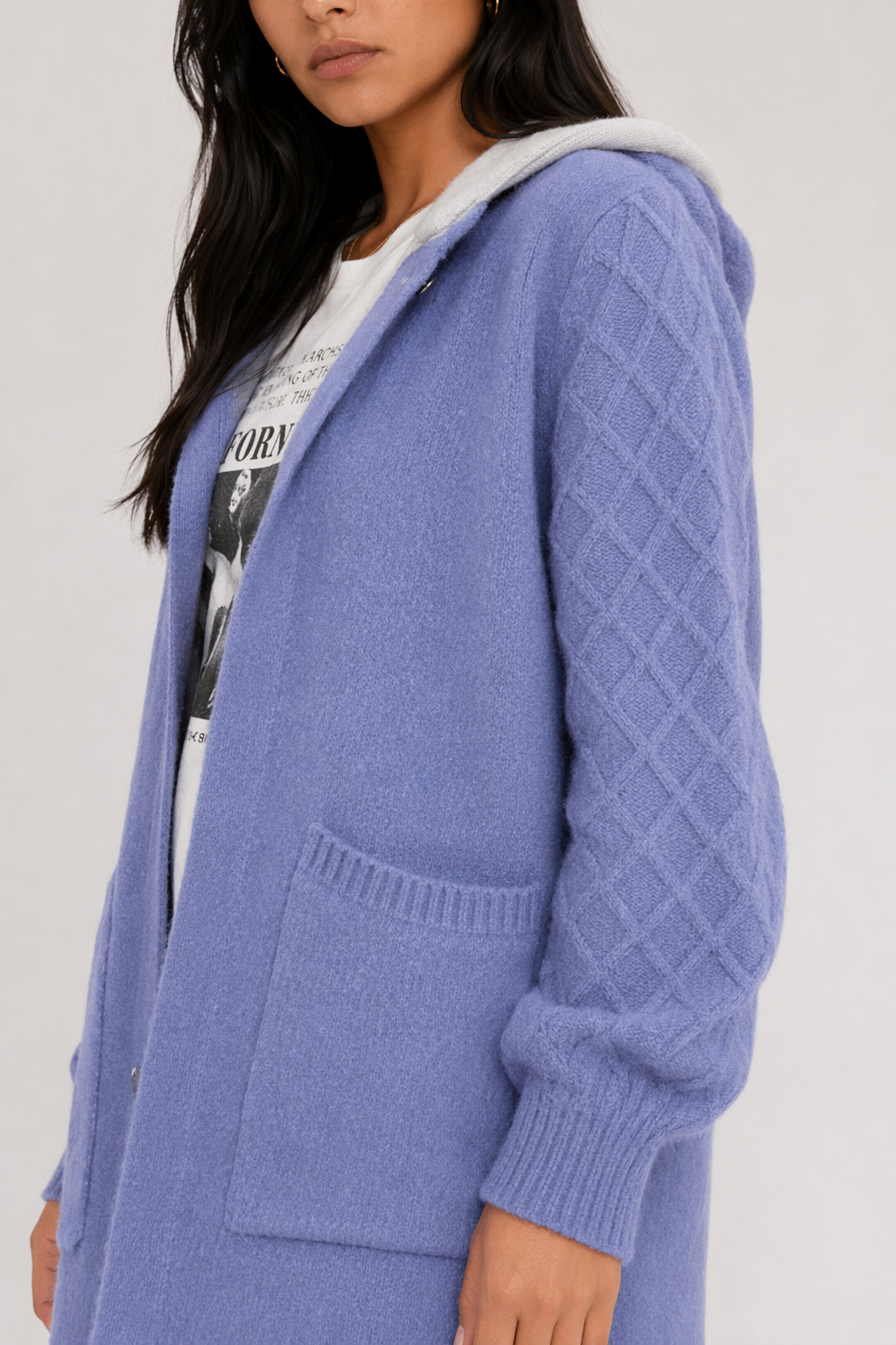 Mid-Length Women's Hooded Cardigan Blue